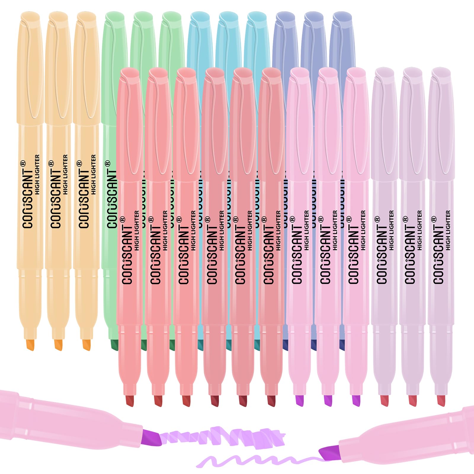 coruscant Pastell-Textmarker-Set, 8 verschiedene Farben, 24 Stück, mit Keilspitze, niedliche Bibel-Textmarker, kein schnelles Trocknen, für Tagebuch, Bibelstudium, perfekt für dünnes Papier, Schul