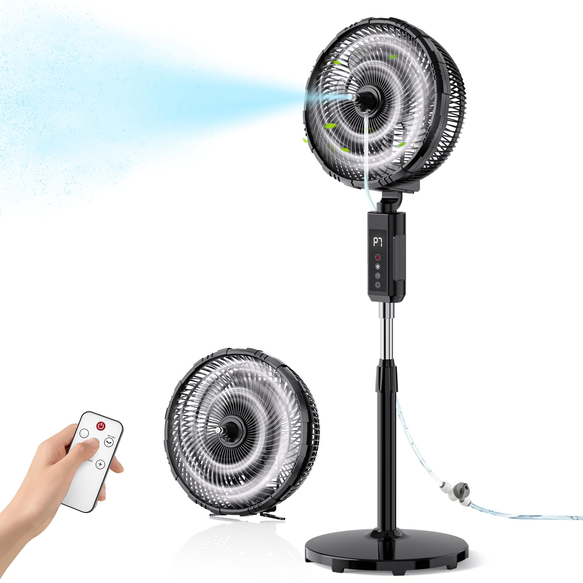 Outdoor Misting Fan for Outside, 12-Inch 20000mAh Portable Water Cooling Fan for Patios Bedroom, 2 In 1 Standing & Tabletop Oscillating Fans with Mister Kit, Mist Fans with Remote/Spray/7 Gear/Timer
