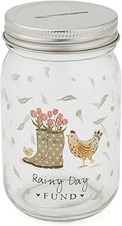 Cooksmart Hen House Lane Glass Money Jar | Farmhouse Design Savings Jar ...