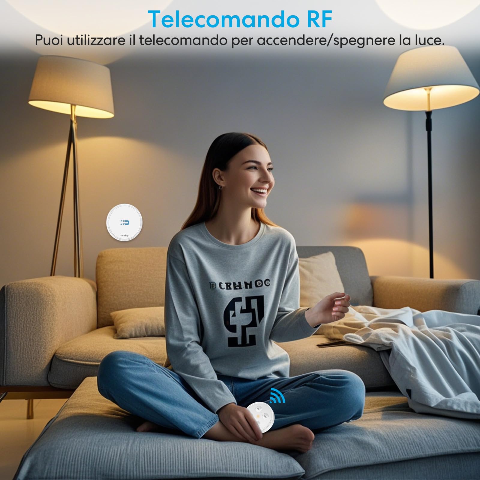 Paio Portalampada E27 Senza Fili, LoraTap 2pz Adattatore per Lampadina + Interruttore Remoto Portatile con Base Magnetica, Telecomando Fino a 200 Metri 230V, On Off Switch Wireless per Lampade
