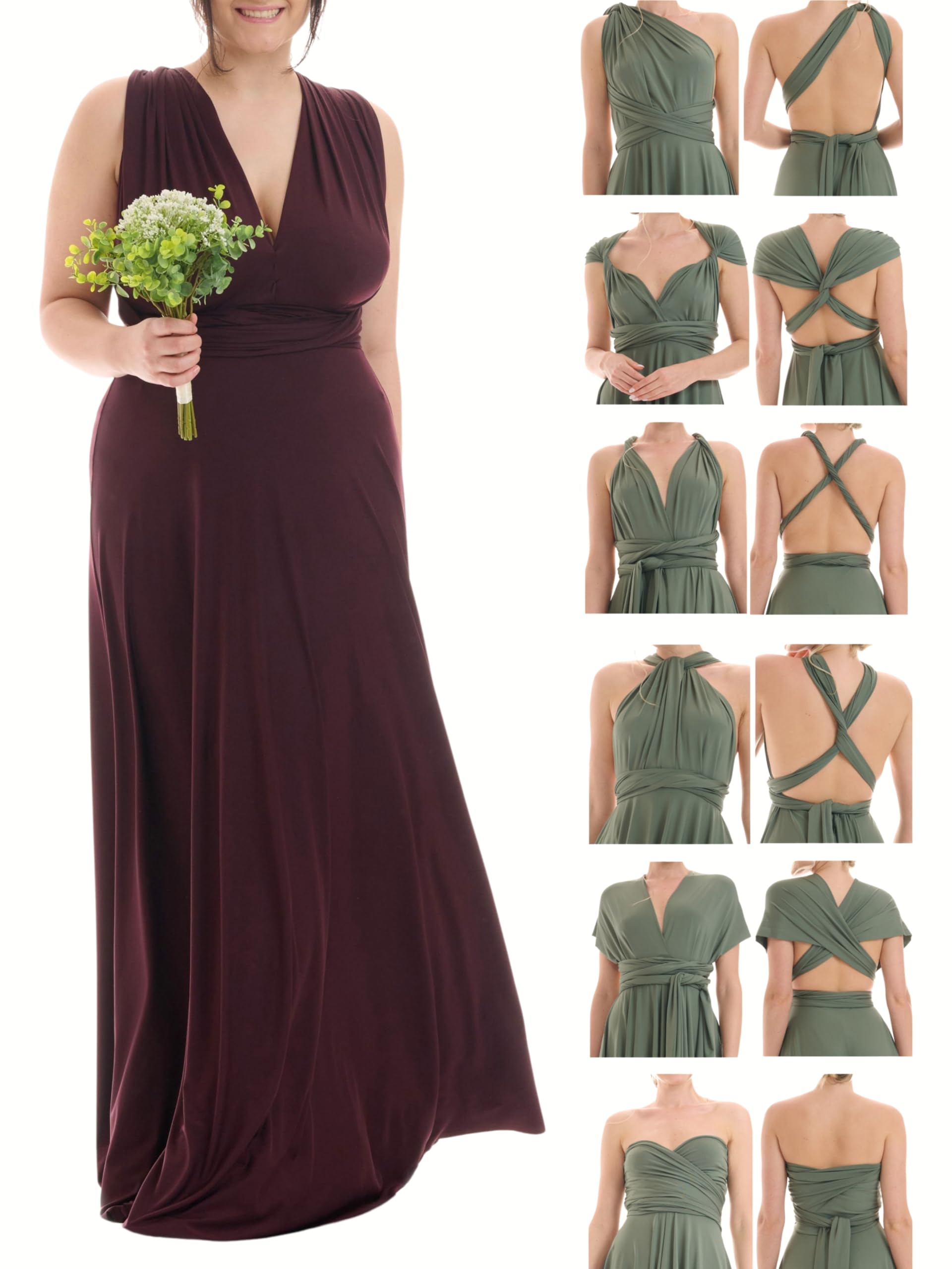 Juvell Brautjungfernkleider lang Plus Size Infinity-Dress Curvy - 1000-C | Hochzeit Plus Size Maxi-Kleid Wickelkleid Curvy Hochzeit-Abiball festliches Multiway-Kleid