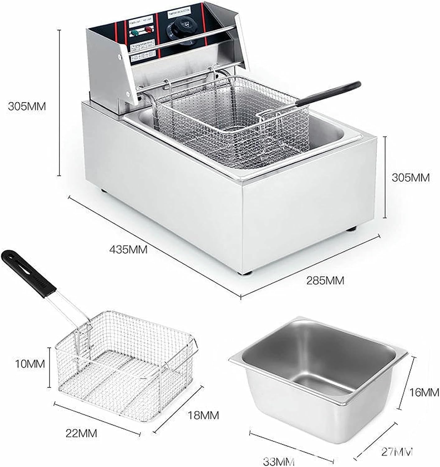 Small Deep Fat Fryer With Countertop Fryers Stainless Steel French Fries Electric Deep Fryers 10 Liter, Viewing Window, 60-200°C Adjustable Temperature Control