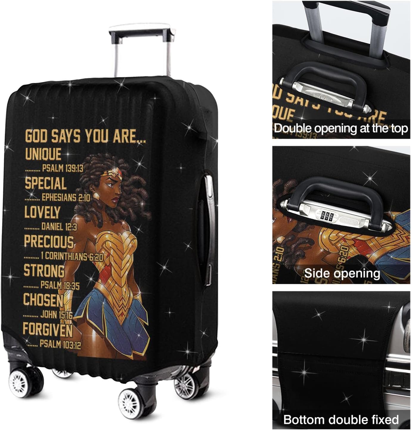 African American Luggage Cover Washable Inspirational Bible Verses Motivational Suitcase Protector God Says You Are Unique Special Luggage Cover Fit 25-28 Inch