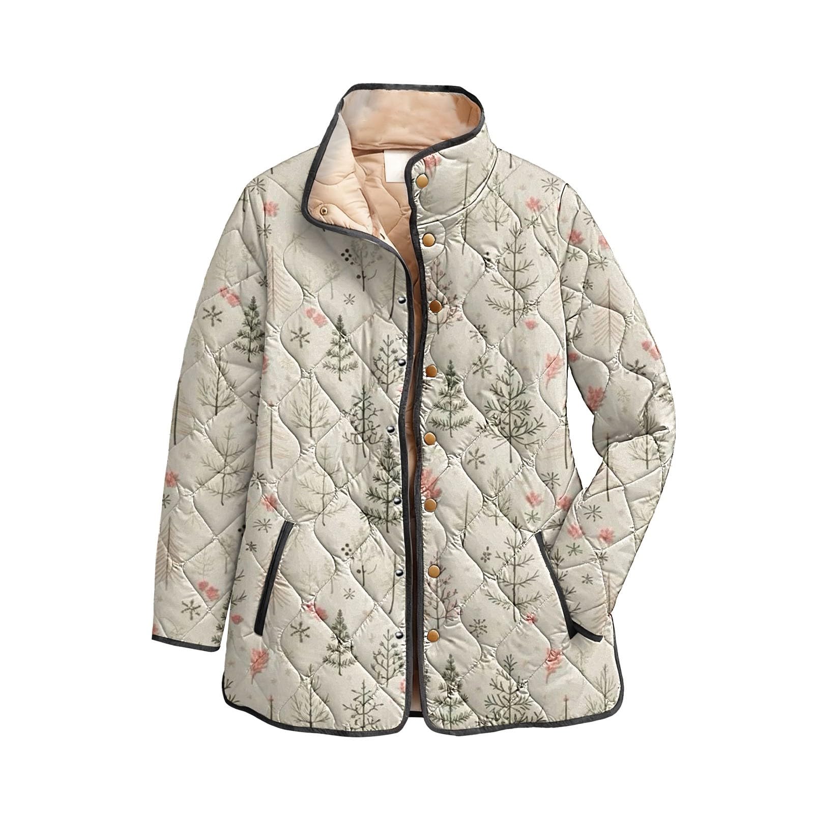 Cocila Printed Plus Size Women's Winter Quilted Jacket Long Sleeved Button Down Lightweight Padded Giacche Invernali Giacca Double Face Donna Giacca Nera Donna Lunga Felpa Aderente Felpe