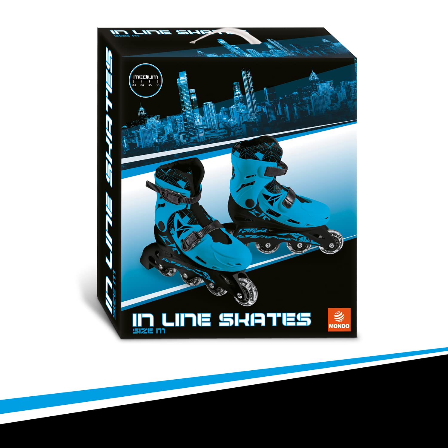 Mondo Toys - Rollers garçon - Patins en Ligne - Roues en PVC - Roller Enfant/garçon - Taille M/Pointure 33/36-28330 Bleu