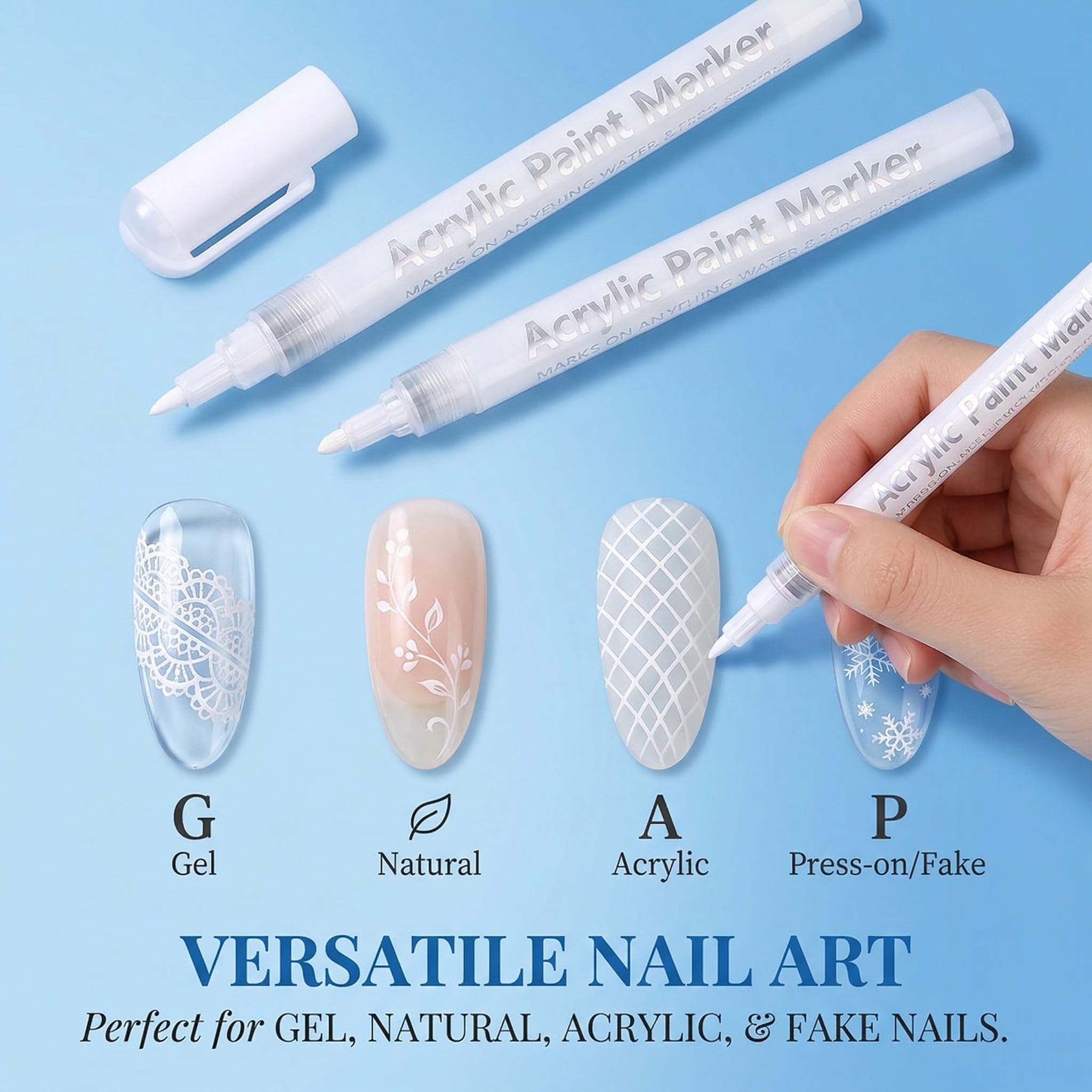 2 Pezzi French Nails - Penna Bianca Per Unghie Creativa, Set Di Unghie In Gel E Manicure, Penna Francese Di Precisione Per Nail Art