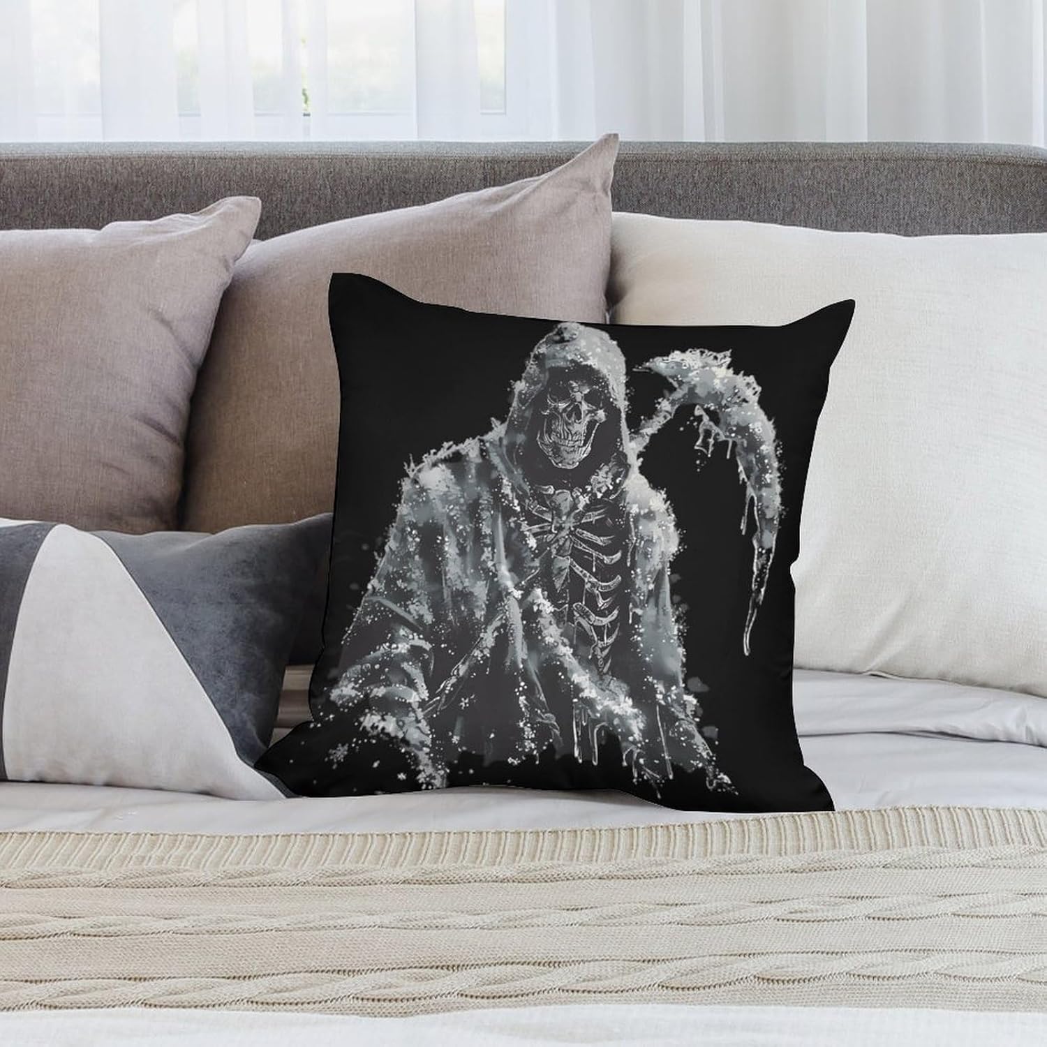 Grim Reaper Printed Throw Pillow Case 4 Pcs Soft Pillowcases Pillows Covers Sofa Bed Decor 12/14/16/17/18/20/22/24/32 Inches