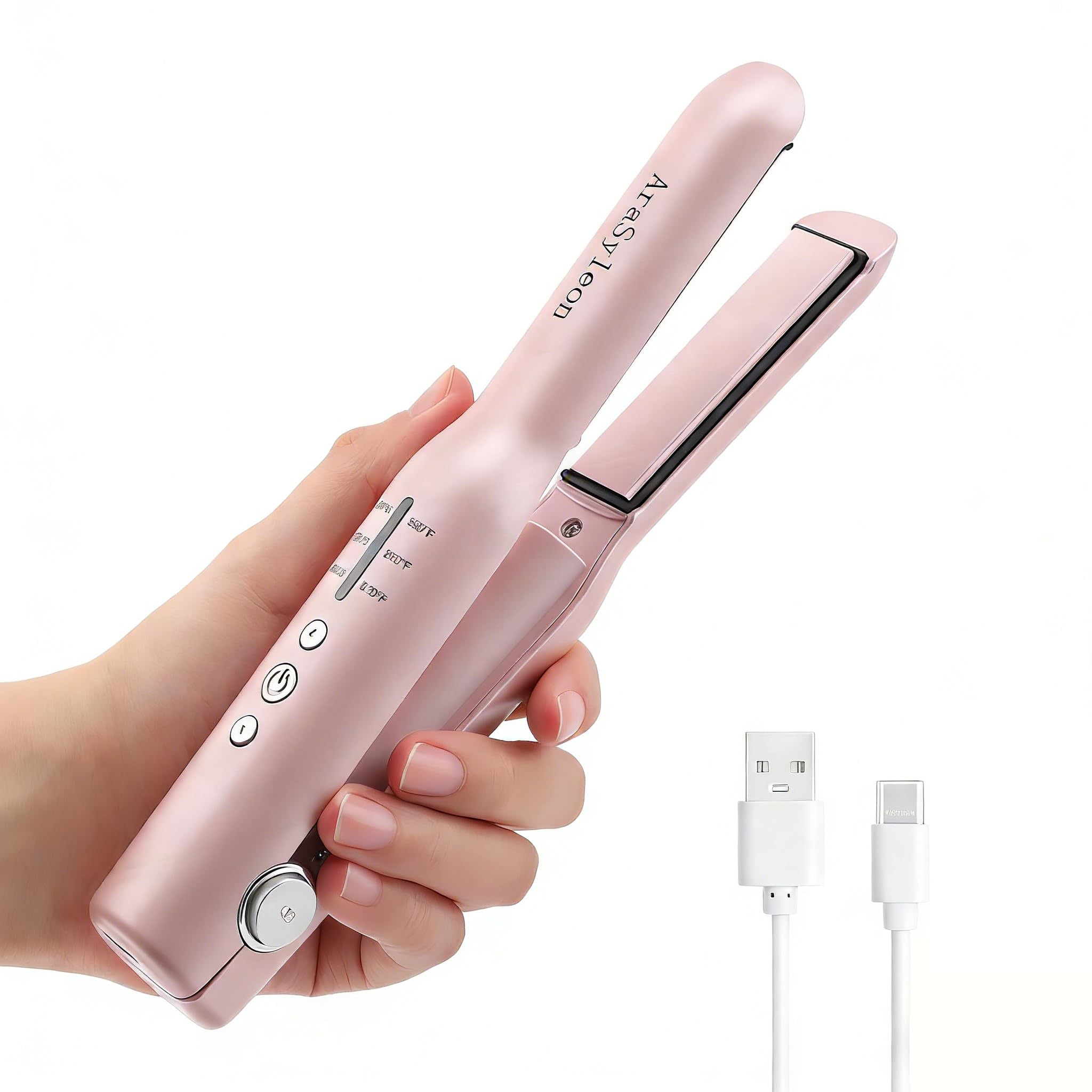 Piastra per capelli senza fili, da viaggio, per capelli corti, rosa | Mini ferro piatto portatile portatile ricaricabile da viaggio compatto