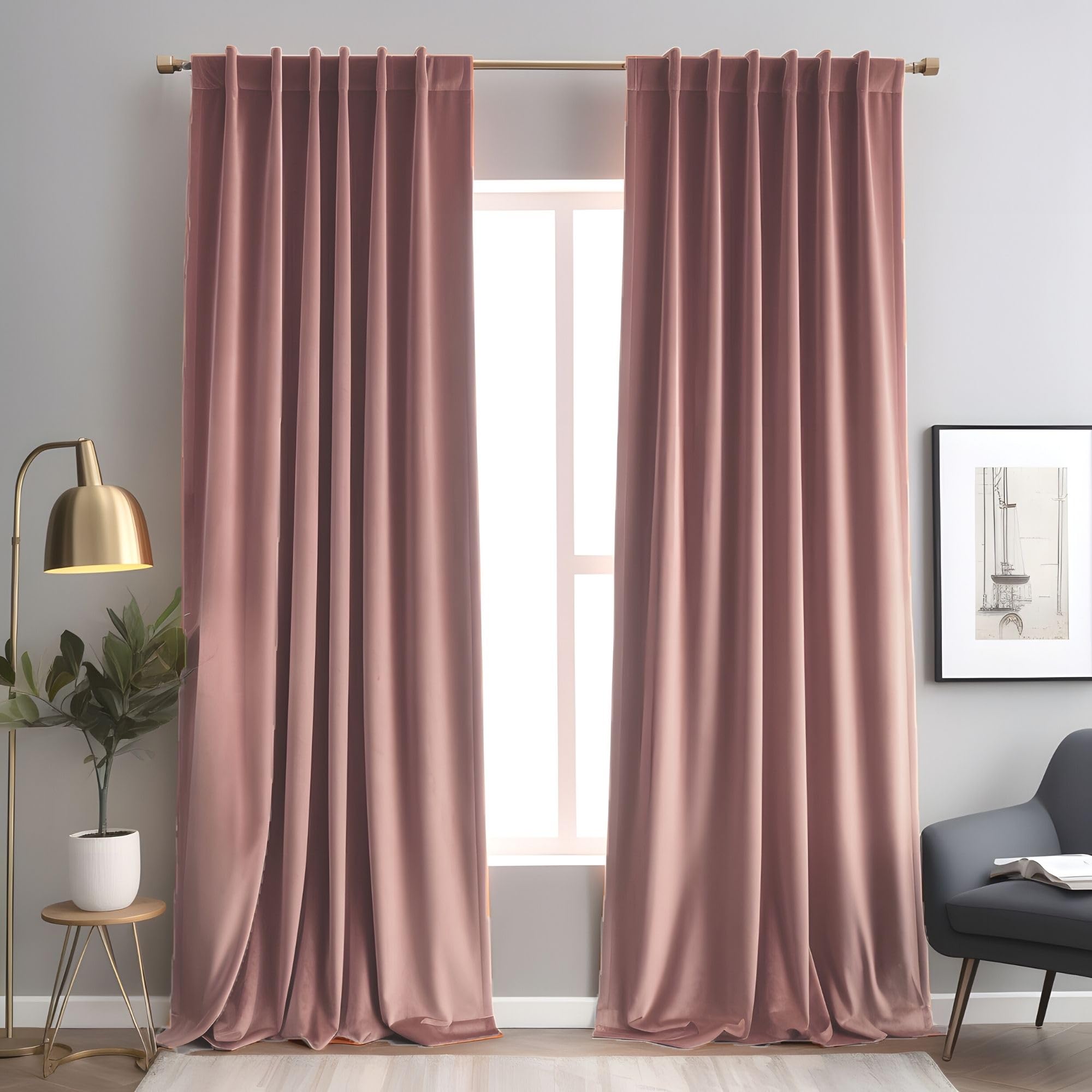 Aljctns Wild Rose Velvet Curtains 90 inches Long Luxury 75% Blackout Curtains for Bedroom Living Room,Thermal Insulated Super Soft Window Drapes Rod Pocket & Back Tab, 52" W x 90" L, 2 Panels