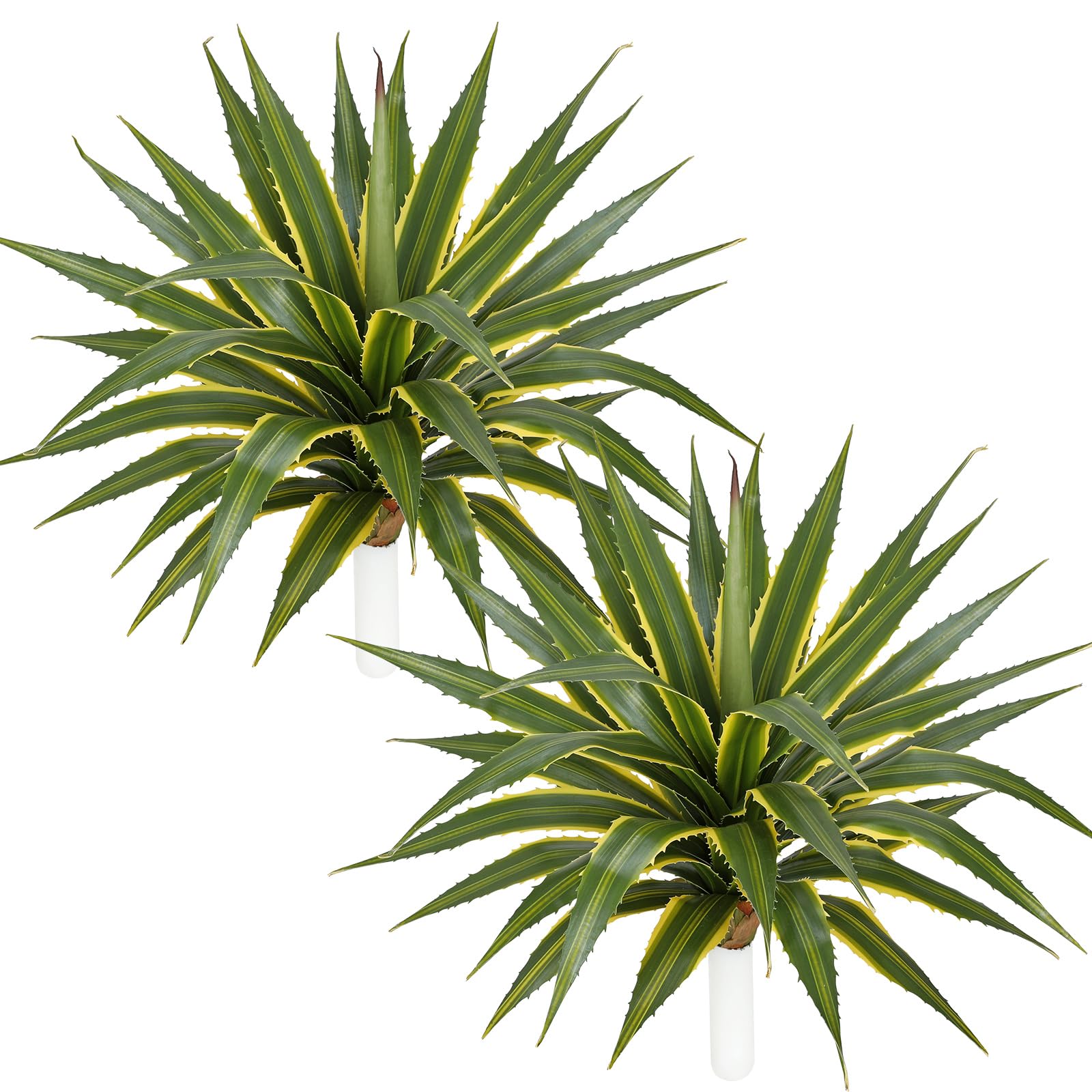 Photo 1 of Hollyone 21 Inch Artificial Agave Plants Large Size Fake Agave Plant Stems Realistic UV Resistant Faux Succulent Crafting DIY Greenery Unpotted for Indoor Outdoor Home Decor, Set of 2