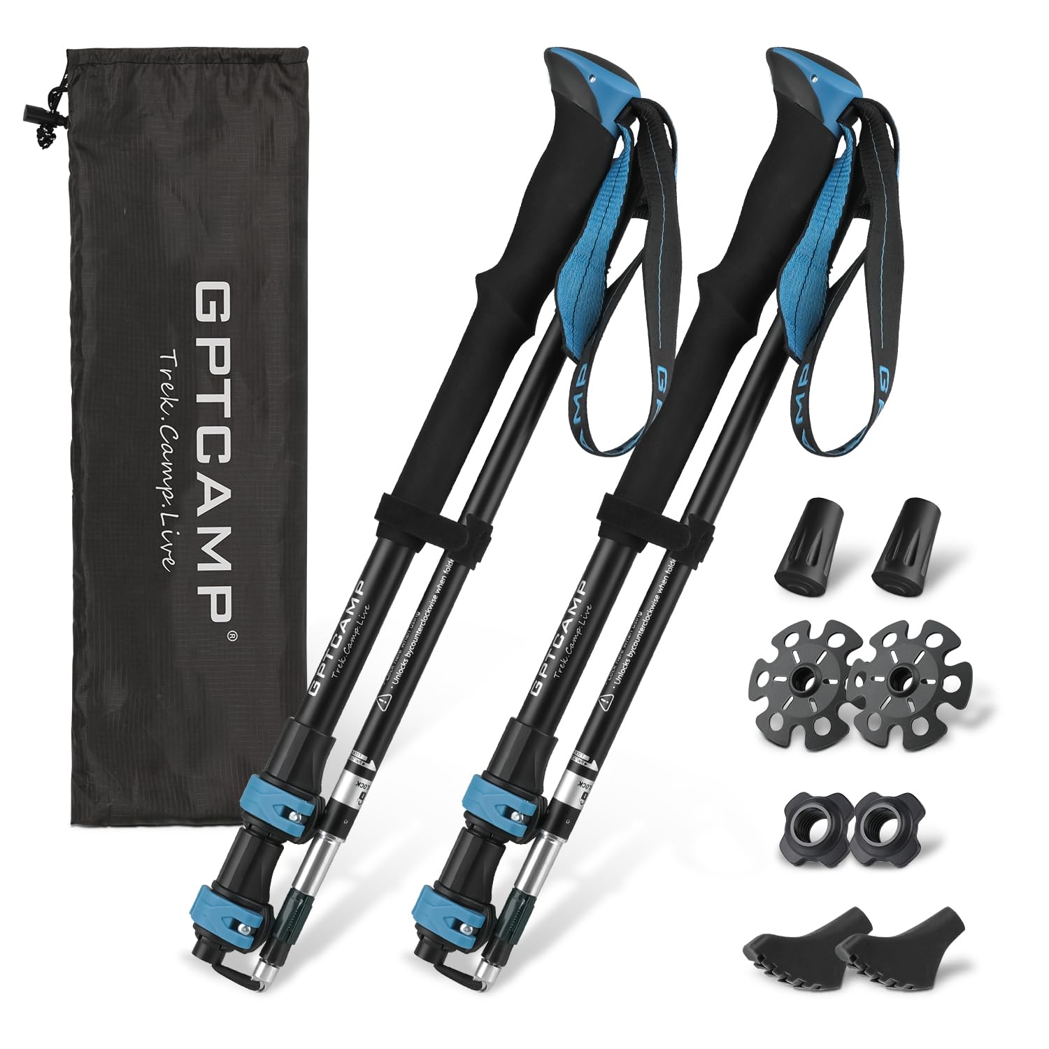 GPTCAMP Hiking Sticks,2PC Trekking Poles Collapsible Hiking Poles,Lightweight Folding Adjustable Travel Walking Sticks with EVA Foam Grip for Men Women,Blue