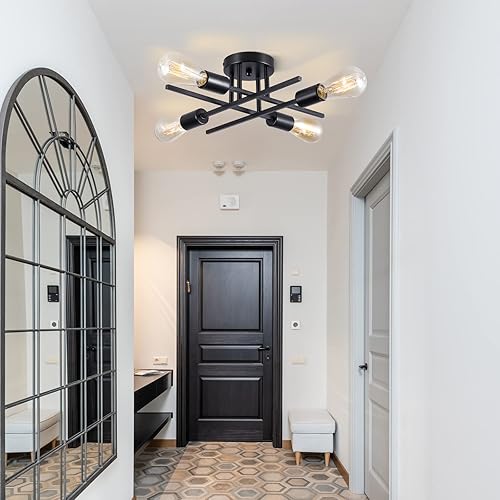 Miniatura 3 de Sputnik Candelabros, lámpara de techo moderna semiempotrada con base E26, lámparas industriales de mediados de siglo para cocina, granja, Negro