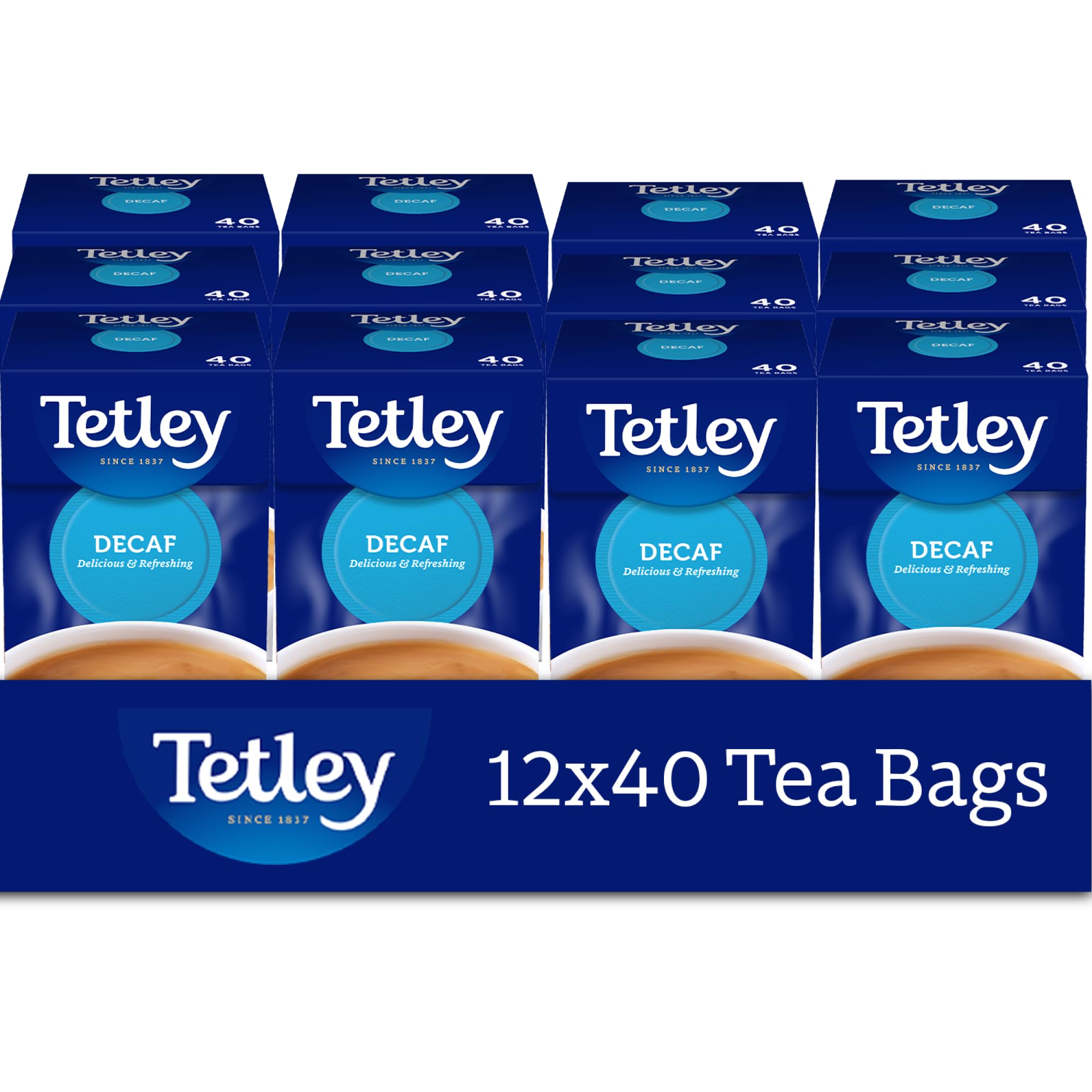Tetley Everyday Original Decaf Black Tea Bags – Smooth Decaf Blend - Great for All Day Enjoyment - Rainforest Alliance Certified - Full-Flavoured and Refreshing - 480 Teabags (12x40 Pack)
