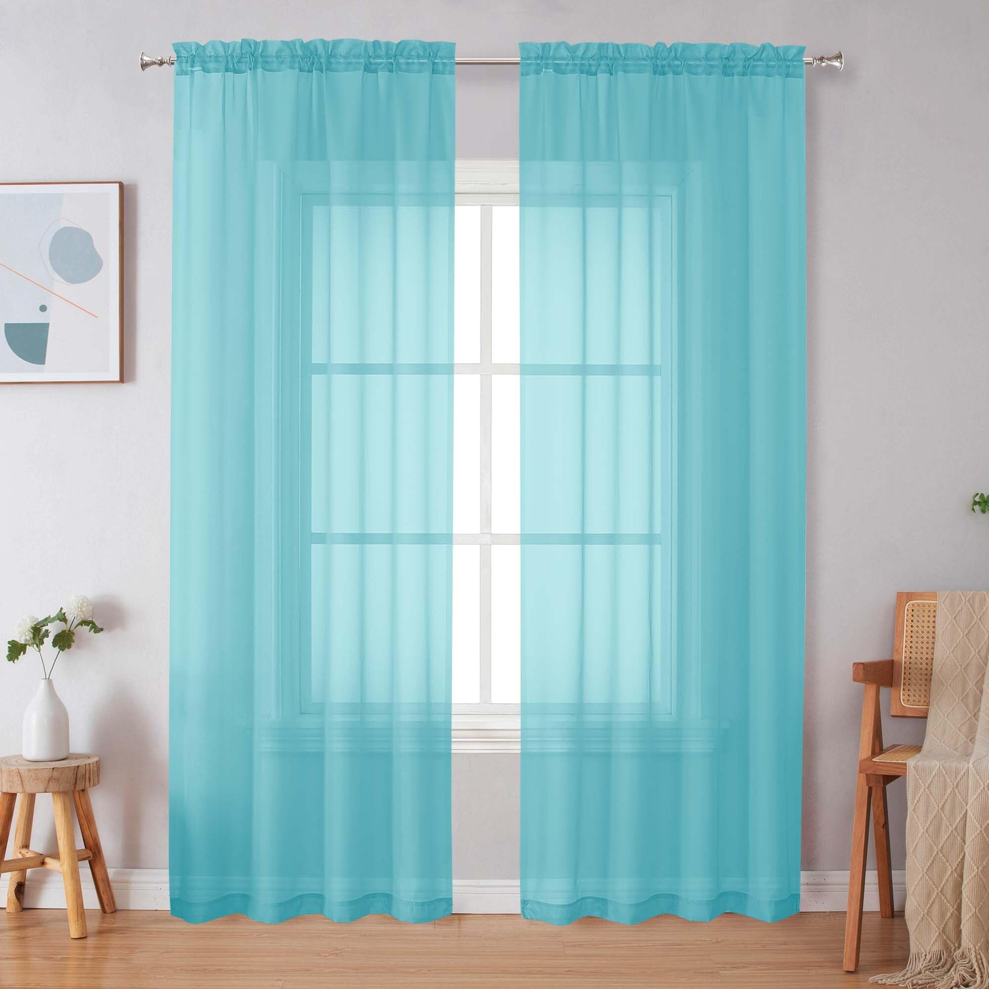 Simplebrand Aqua Sheer Curtains 84 Inches Long 2 Panels for Living Room