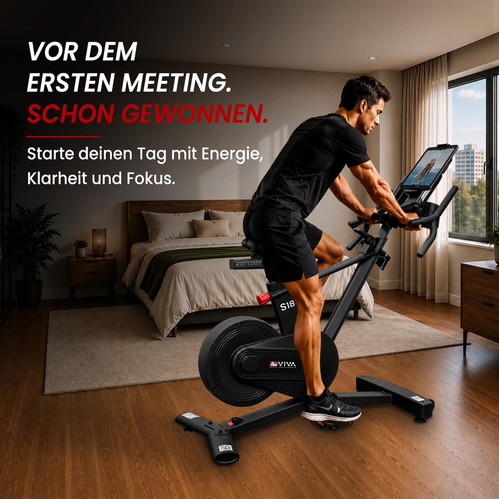 AsVIVA S18 Pro Speedbike – Indoor Cycle Heimtrainer mit 24 Gängen &18 kg Schwungmasse, leiser Riemenantrieb, Bluetooth Kinomap & Zwift, LCD Display