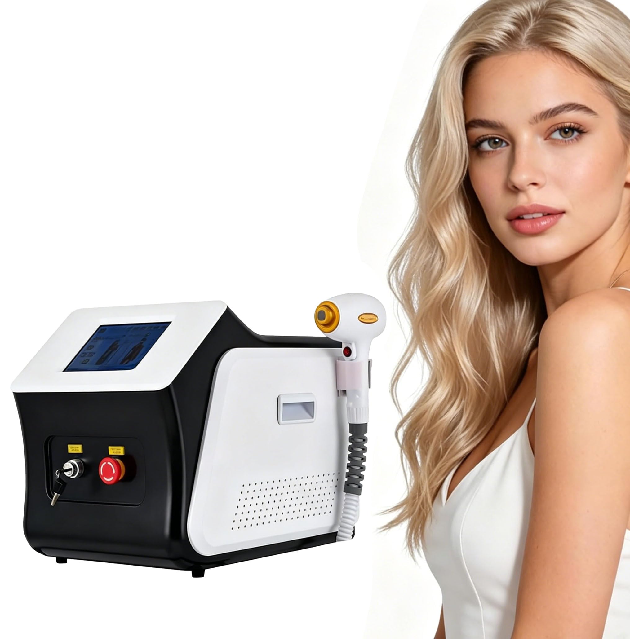 Macchina Laser a Diodi 808nm, Dispositivo Estetico per Trattamenti Cutanei, con Schermo Tattile e 3 Testine, per Centri Estetici e Uso Professionale