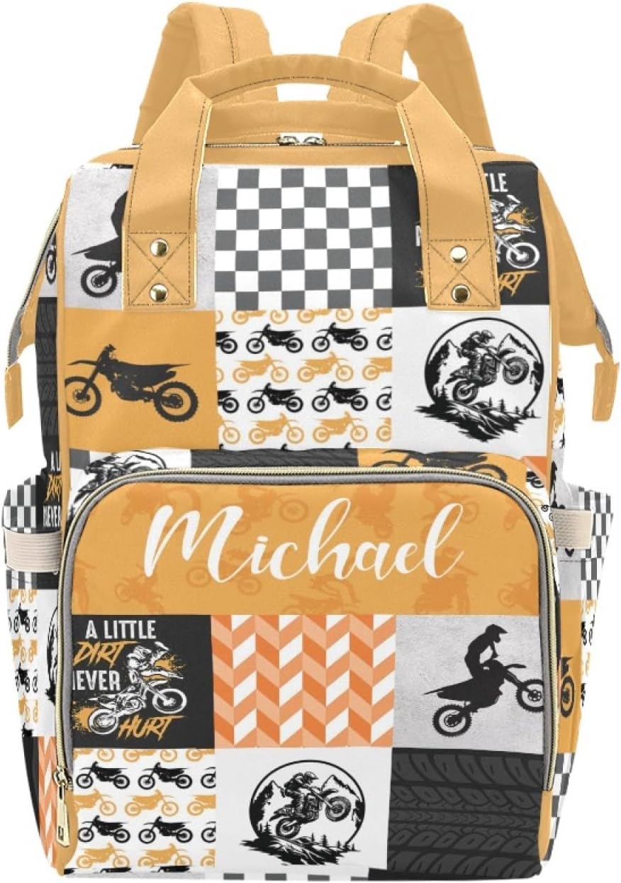 Custom Large Capacity Diaper Bag with Name, Personalized Race Car Mommy Bag with Pockets for Boys, Waterproof Multi-Function Travel Bags for Women, Gifts for New Mom Dad