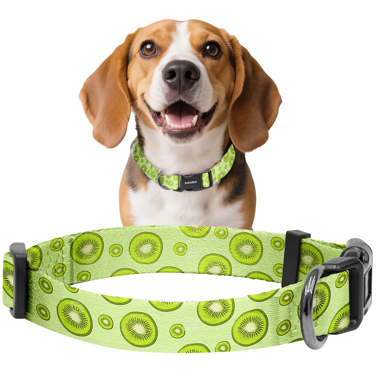 Kazazoo Dog Collar Cute and Soft Nylon Puppy Collar for Boy and Girl Dogs, Adjustable Dog Collars for Medium Dogs, Kiwi Fruit-M