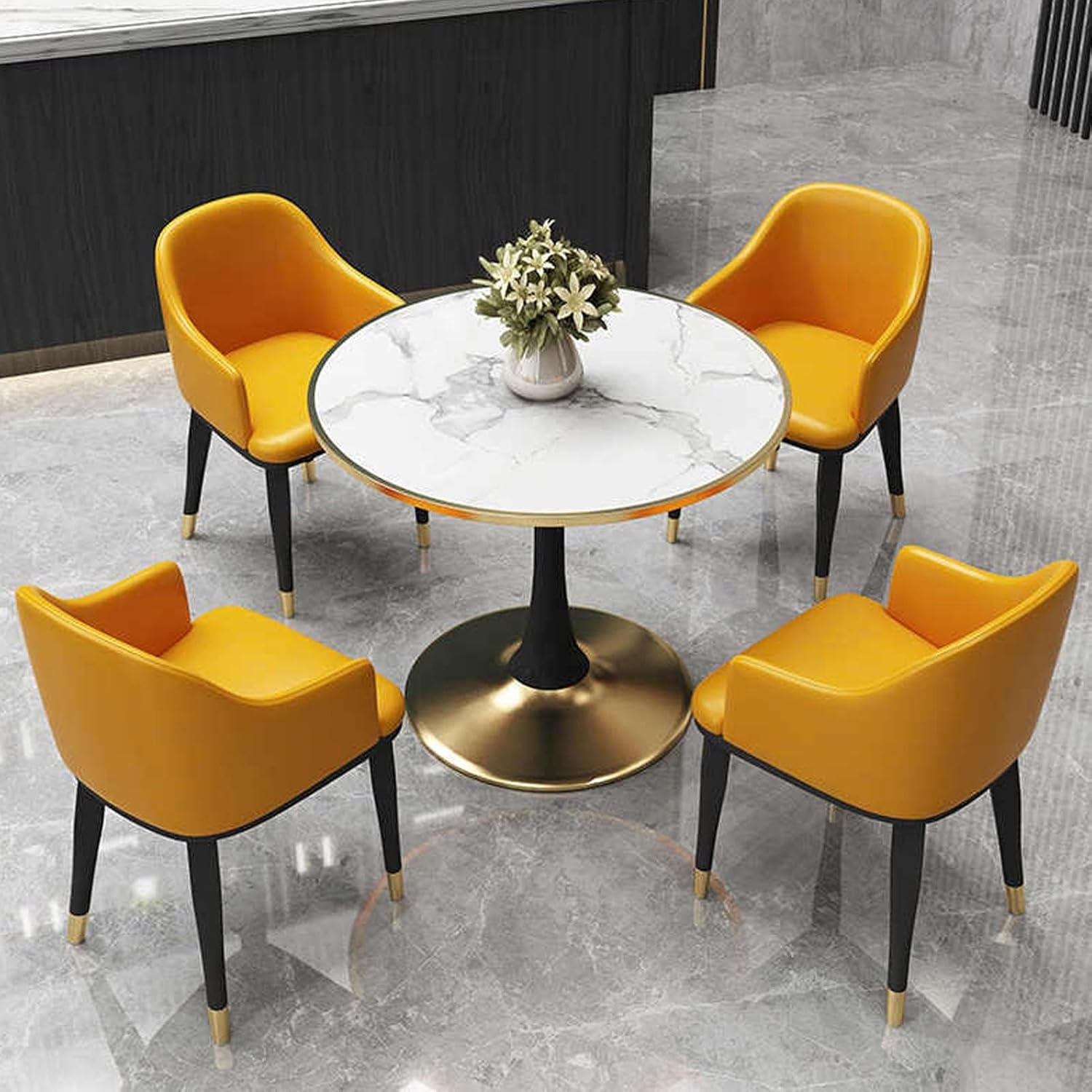 Modern Office Reception Round Table & Chair Set Stylish Leisure Furniture for Living Room & Balcony Green Negotiation Table & Chair Combo Ergonomic Design, Yellow