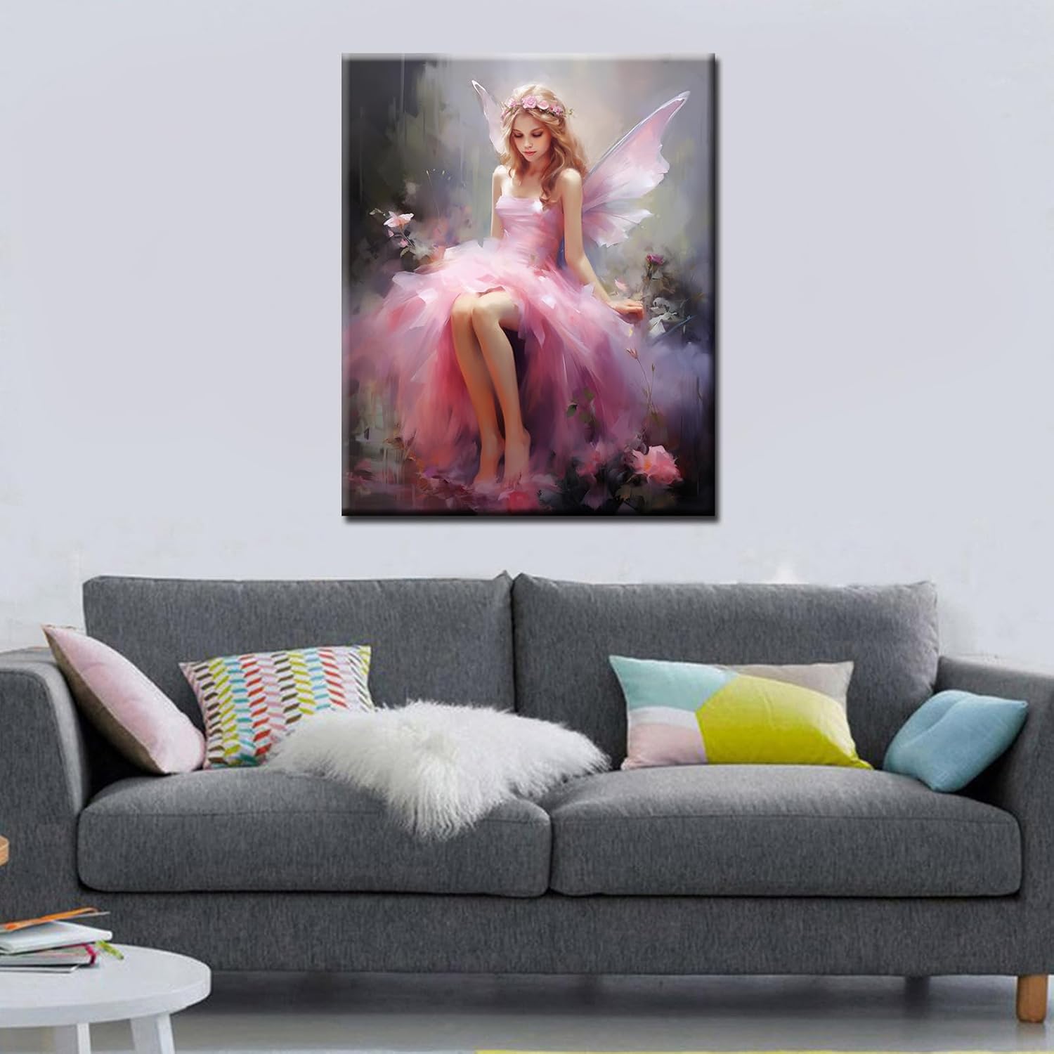 Tucocoo Fairy Girl Paint by Numbers Kits with Brushes and Acrylic Pigment on Canvas Painting for Adults Beginner, Beautiful Pink Woman Picture for Home Wall Decor Gifts 16''x20'' (DIY Framed)