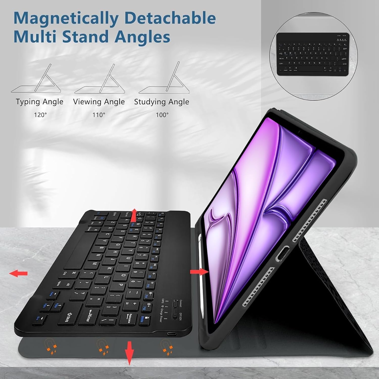 TopPerfekt for iPad Air 11 M4 2026 8th(M3 2025 / M2 2024) case with Bluetooth Keyboard for iPad Air 5th/4th Generation 10.9 Inch (2022/2020) Detachable, Rechargeable, Pencil Holder-Book Leopard Black