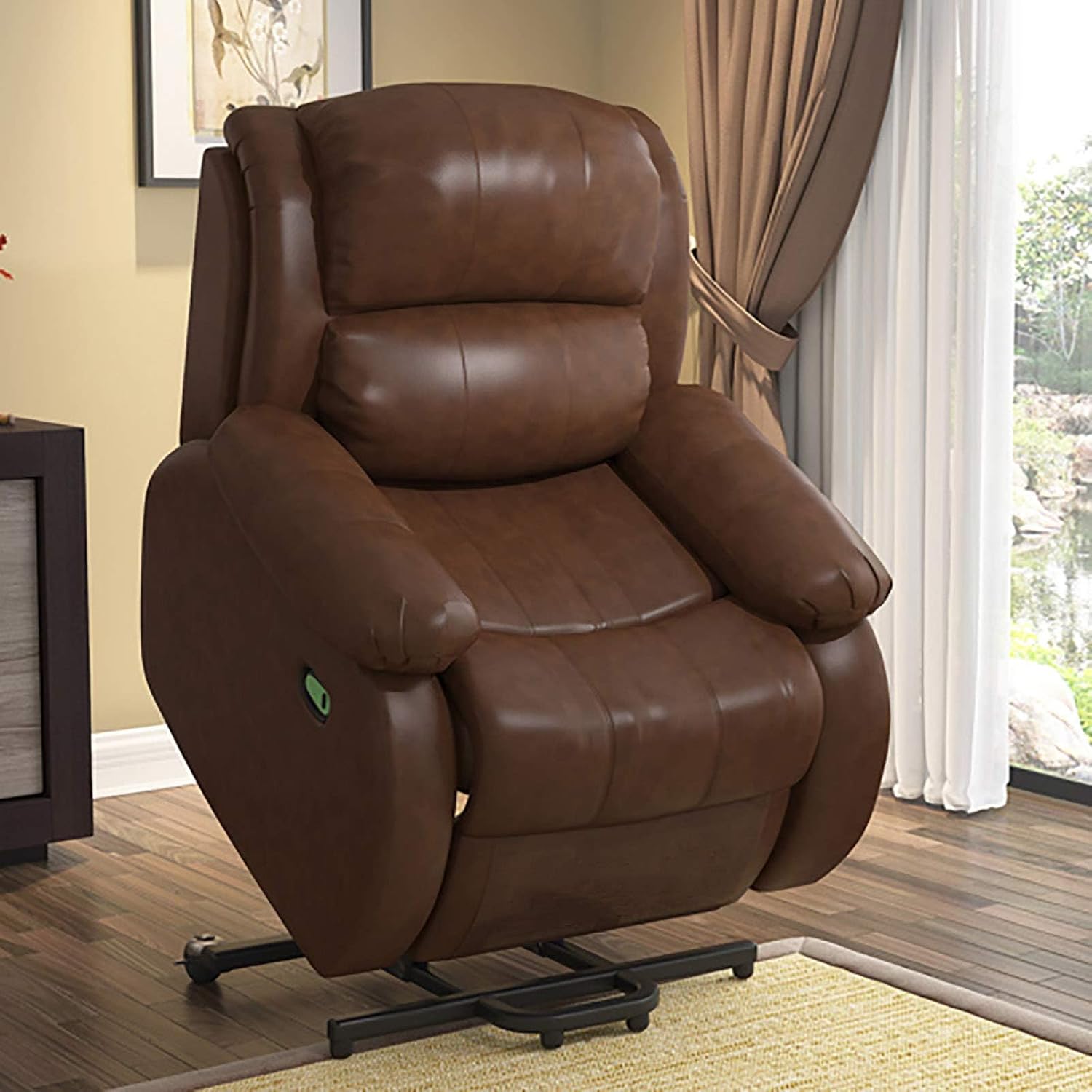 Modern Lounge Sofa with Electric Power Lift Recliner, Faux Leather Upholstery, Massage Heat, Adjustable Backrest, USB Ports, and Cup Holders
