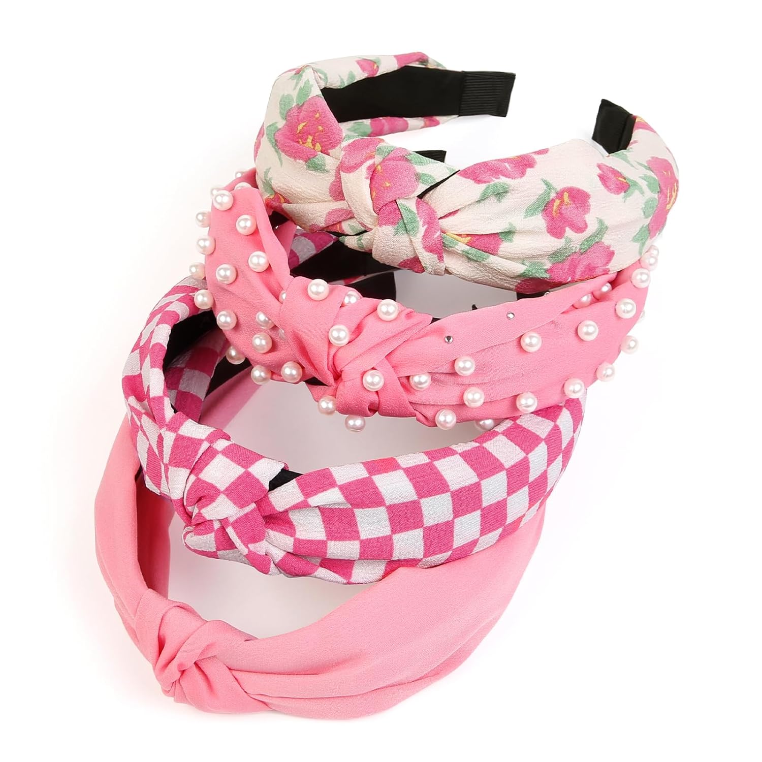 Huachi Hot Pink Headbands for Women Girls, 4 Packs Cute Flower Printed Knotted Head Bands for Women’ s Hair, Non Slip Fashion Wide Top Knot Womens Hairbands, Girls Pink Trendy Stuff Hair Accessories - Image 7