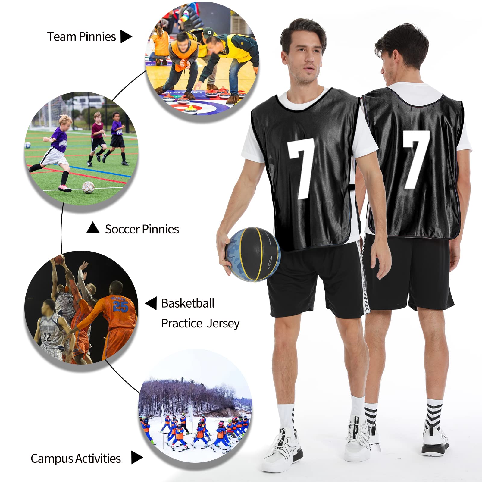 Scrimmage - Chaleco de entrenamiento (12 unidades) para deportes de equipo, camisetas para adultos y jóvenes, baberos de fútbol numerados