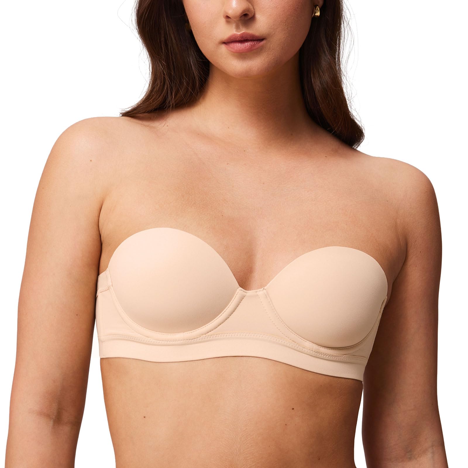 Halobliss Damen Trägerloser BH Kleine Brüste mit Bügel Seamless Bandeau BHS Tshirt Leicht Gepolstert
