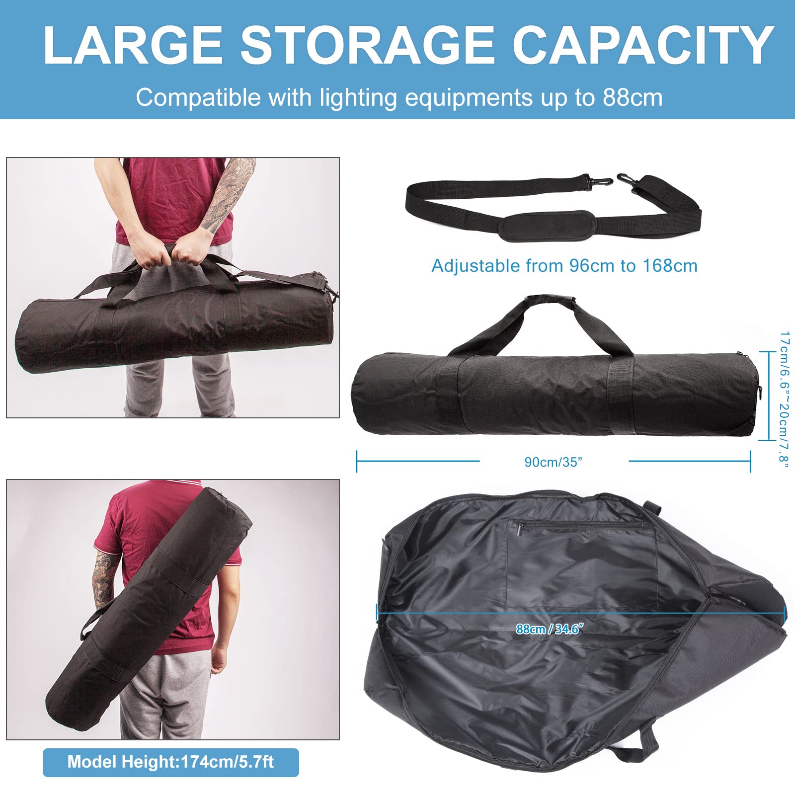 Bolsa de transporte para trípode de 47in 1680D de espuma de nailon acolchada para cámara de vídeo, fotografía, estudio, 120 cm, almacenamiento grande