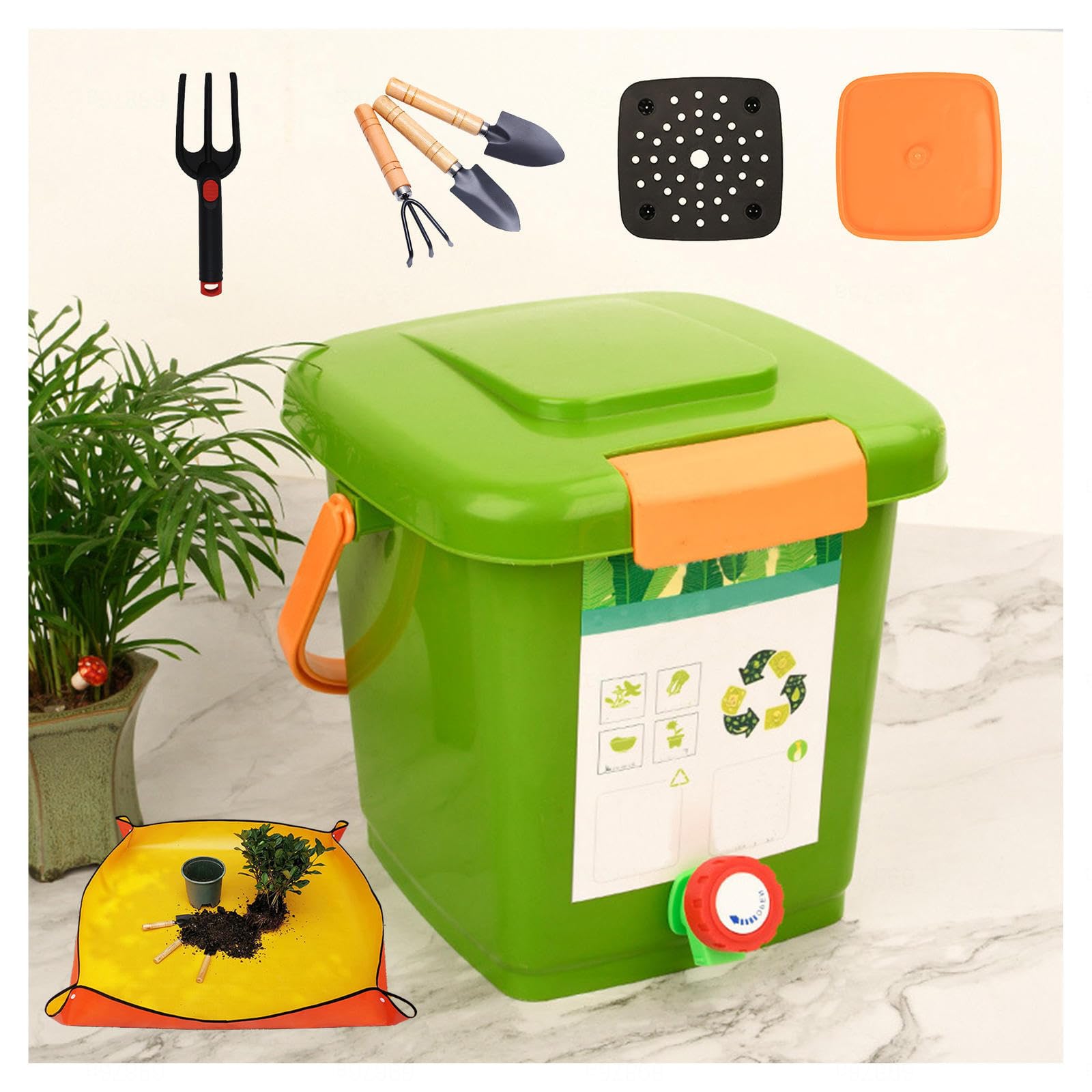 Bio Mülleimer Mit Wasserhahn Bio Mülleimer Leicht zu Reinigen mit Dichtungsdeckel Biomüll Behälter,Style1(8L)-2Set
