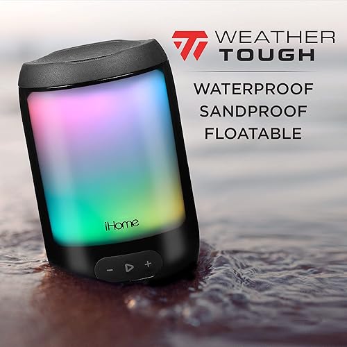 Miniatura 4 de iHome Altavoz Bluetooth impermeable con batería mega de 25 horas, cambio de color, recargable y portátil para exteriores (iBT840BZ)