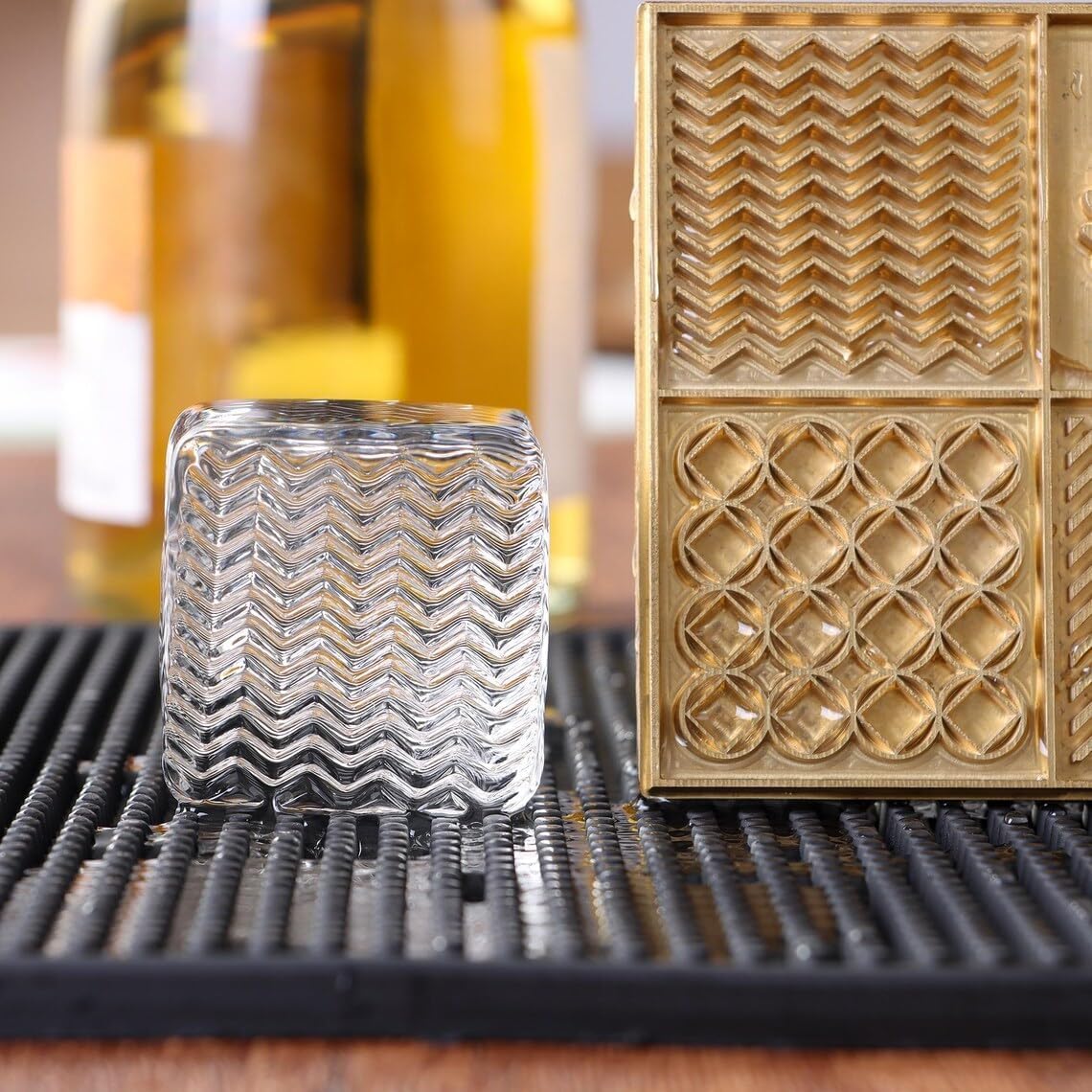 Ice Stamp Tray for Cocktails & Whiskey - Brass Ice Cube Imprinter for Clear Ice Cubes -Ice Press Craft Modern Ice Molds Stamps -5 Style