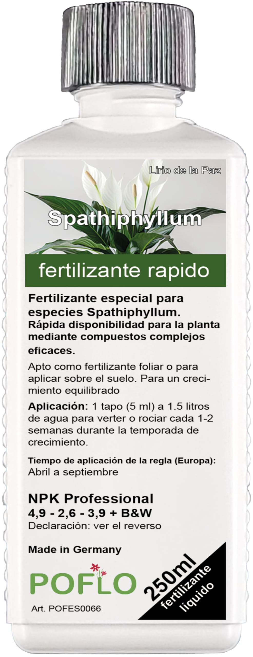 Fertilizante profesional para Spathiphyllum con nutrientes específicamente adaptados a la planta. (250ml)