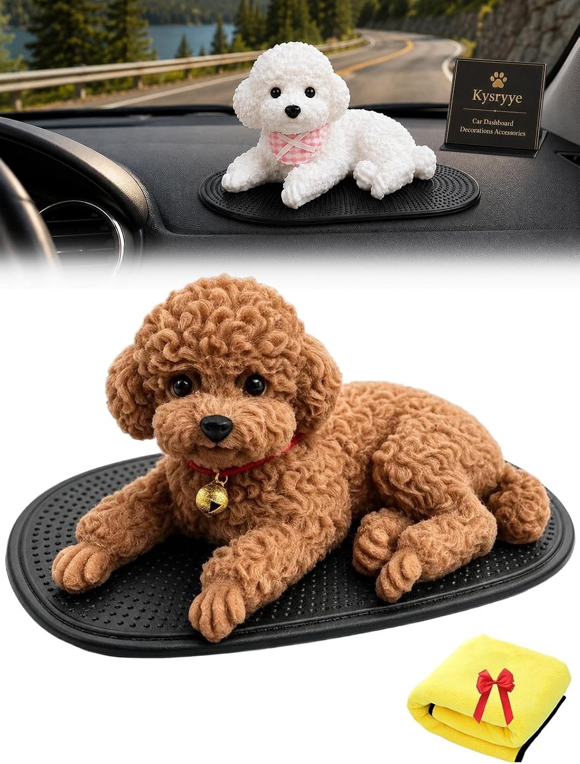 Silicone Dog Dashboard Decoration with Mat Squishy Teddy Puppy Car Ornament