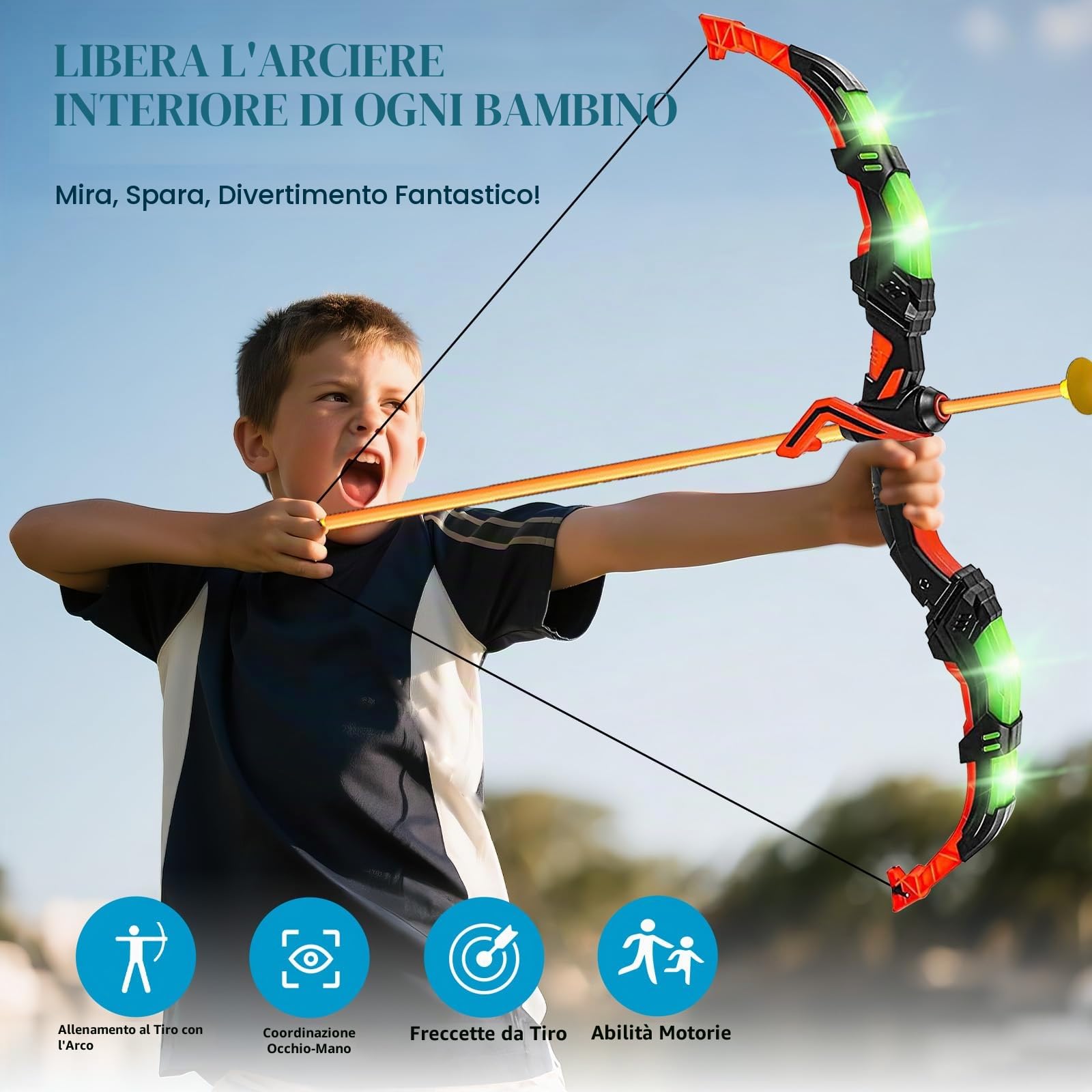 VATOS Set di 2 Giocattoli per Bambini da 5 a 12 Anni, con Arco Luminoso e Ventosa, 73 cm, per Interni ed Esterni, Regalo per Ragazzi e Ragazze