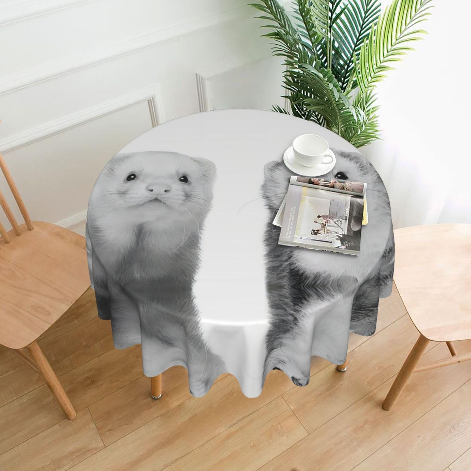 YYHWHJDE Ferrets Prints Round Decorative Tablecloth 60in - High-Grade Polyester Throw for Elegant Dining & Festive Gatherings