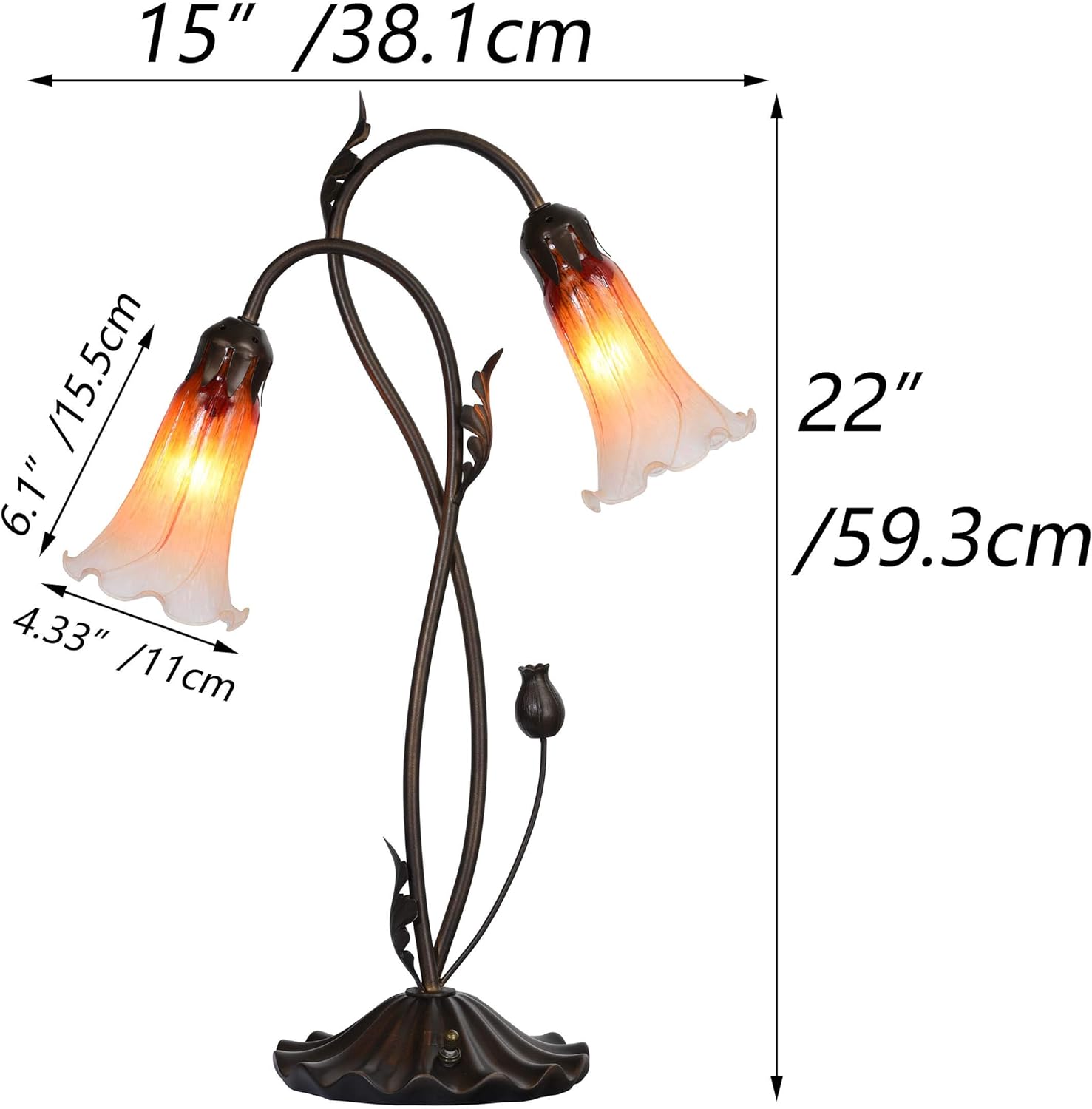 Bieye L10856 Lily Flower Blown Glass Accent Table Lamp for Living Room Bedroom Decoration (2-Light, Green)
