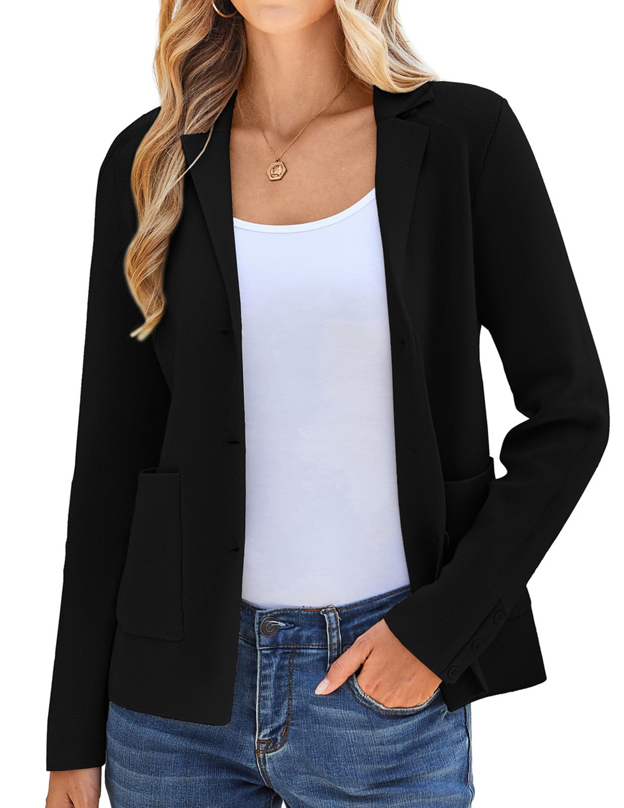 Womens Long Sleeve Casual Blazer Work Office Bussiness Jacket with Pocket