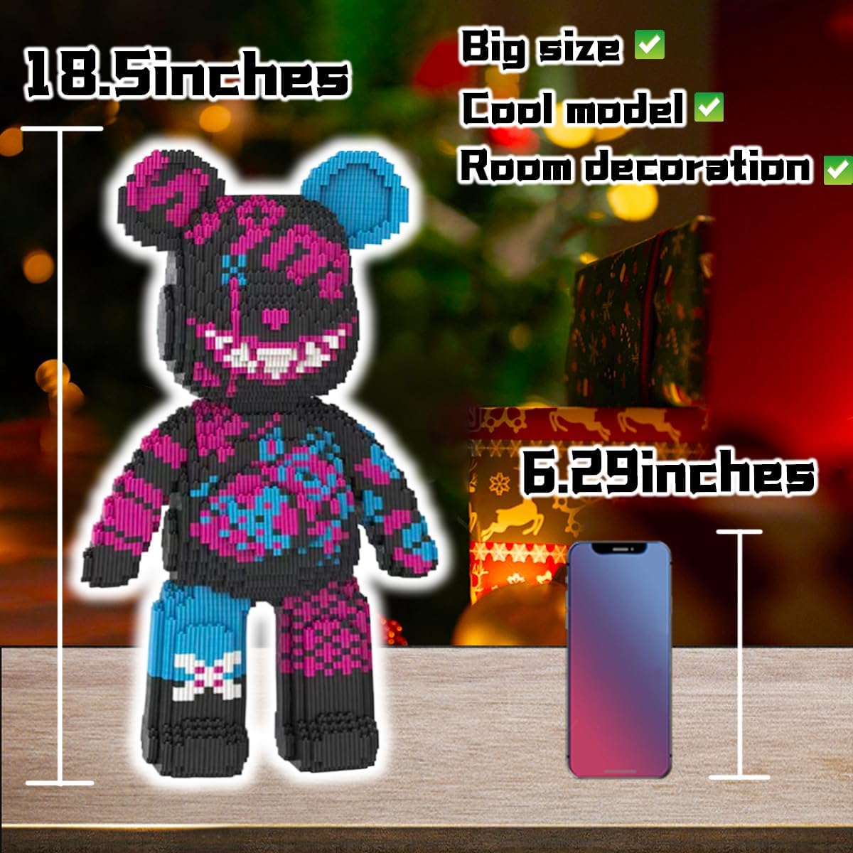 Smile Graffiti Teddy Bear Micro Building Blocks Set(16.9inches) Animal Winktoys Blocks Bear Building Blocks Gift for Adult