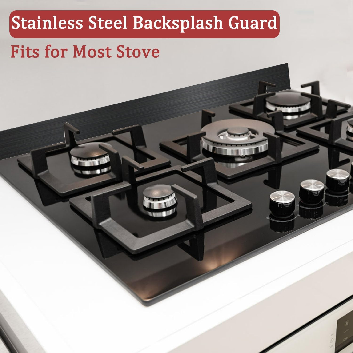 stainless steel backsplash for stove, front control freestanding range universal backguard, stainless steel backsplash for kitchen stove decor, 29.75" l×5" w fit for most (black_1 pc)