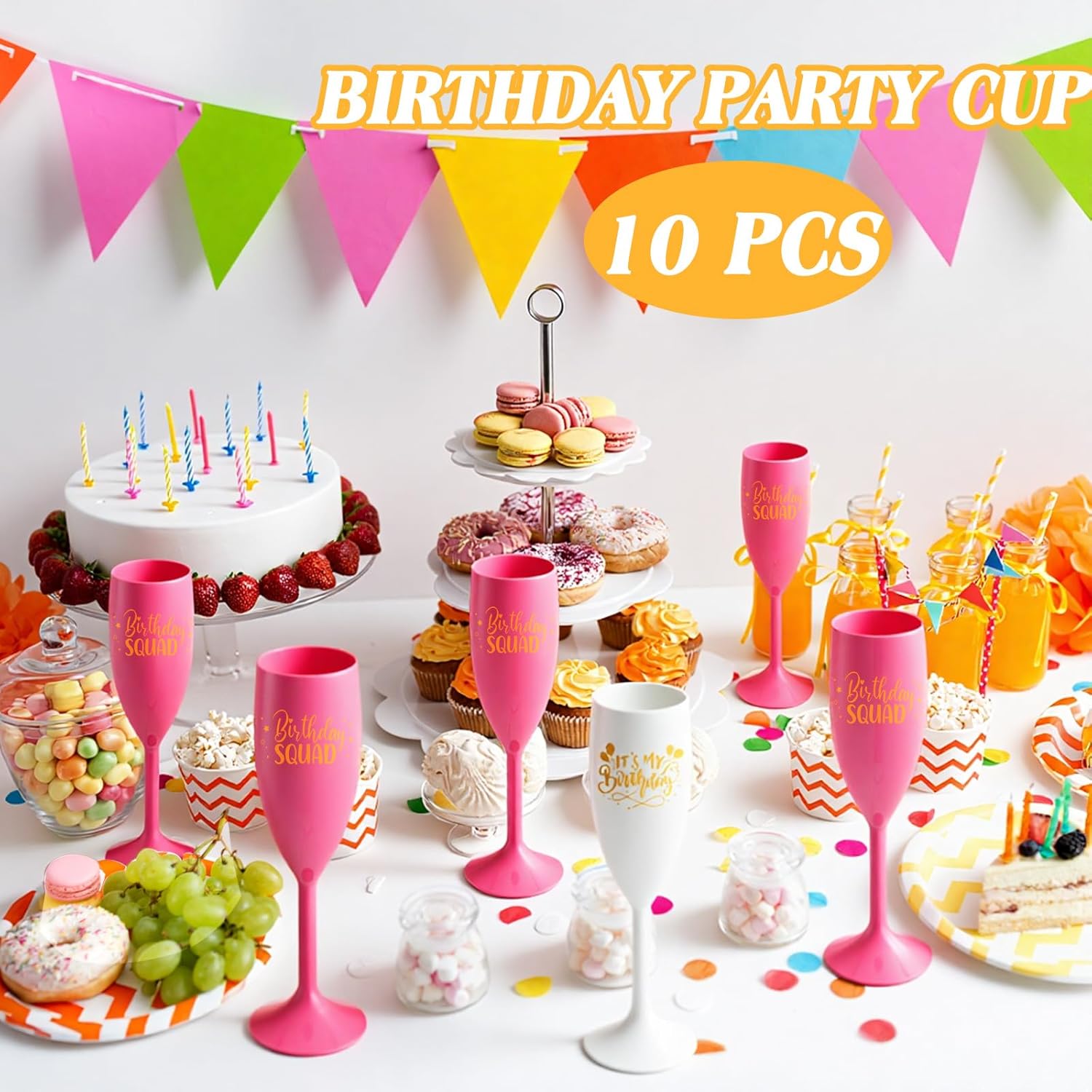 LemonRoad 10 Pcs Birthday Squad Champagne Flutes It's My Birthday Party Decorations Acrylic Toasting Glasses Reusable Unbreakable Plastic Champagne Cups for Women Bachelorette Party Supplies