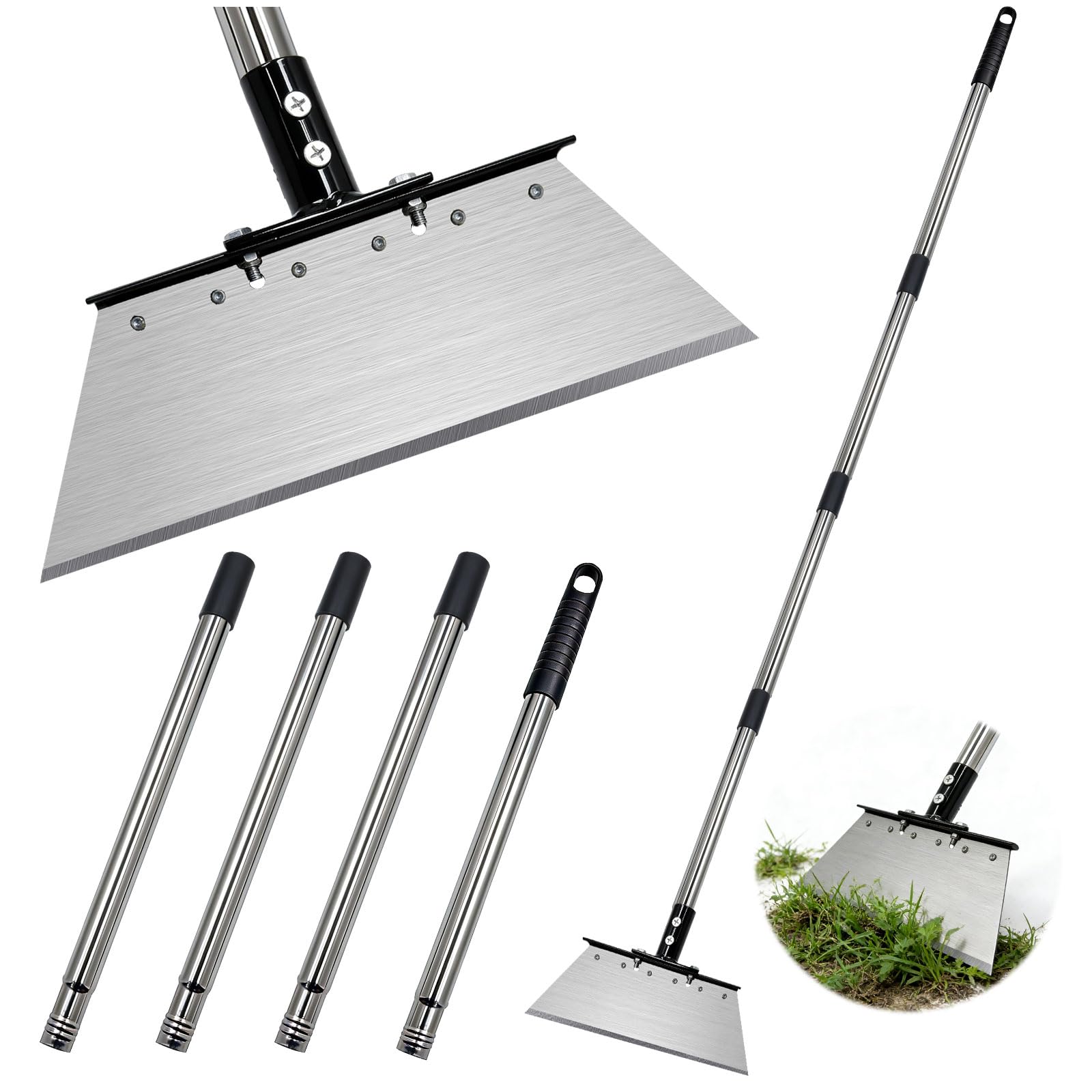 165CM Pelle de Nettoyage Multifonctionnelle avec Poignée D'extension en Acier Inoxydable Pelle Nettoyage Extérieur Jardin Longueur Réglable Grattoir Jardinage Desherbage pour aux Jardins Terrasses