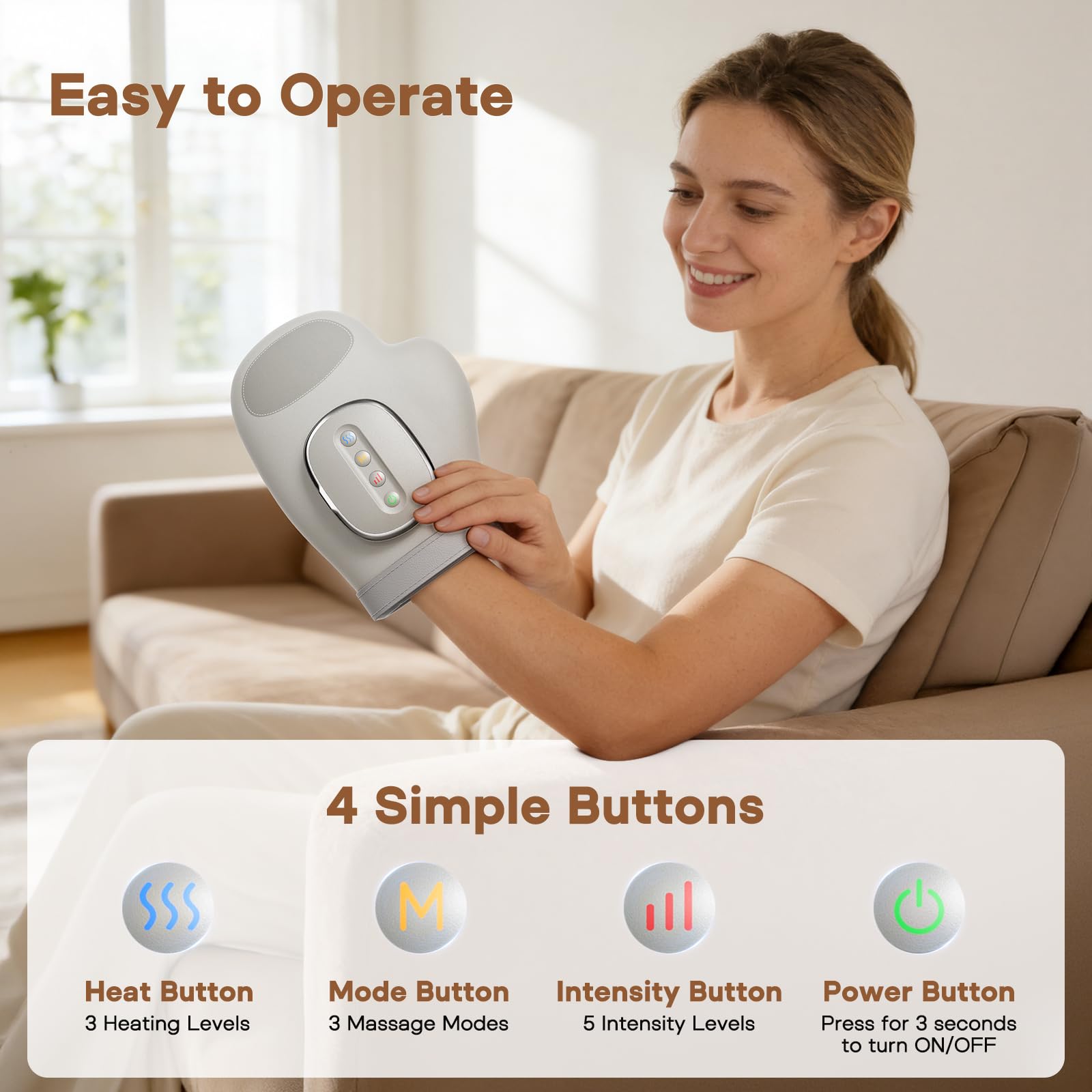 Masajeador de Manos Eléctricos Inalámbrico con Calor y Compresión, 3 Modos, 5 Niveles, 3 Temperaturas, Masajeador Manos Artrosis, Relaja las Mano, Regalo para Hombres y Mujeres