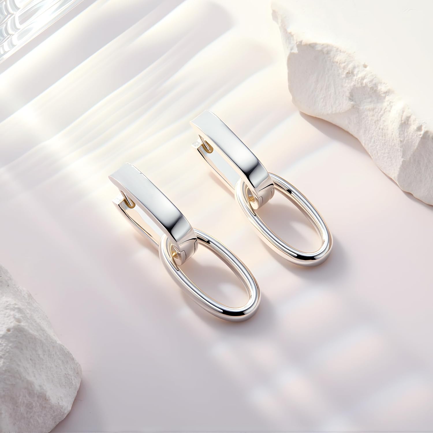 14K Gold Plated 925 Sterling Silver Dangle Earrings For Women Drop Earrings Small Sterling Silver Earrings Square Huggie Paperclip Dangly Hoop Silver Hoops Earrings Jewelry - Image 7