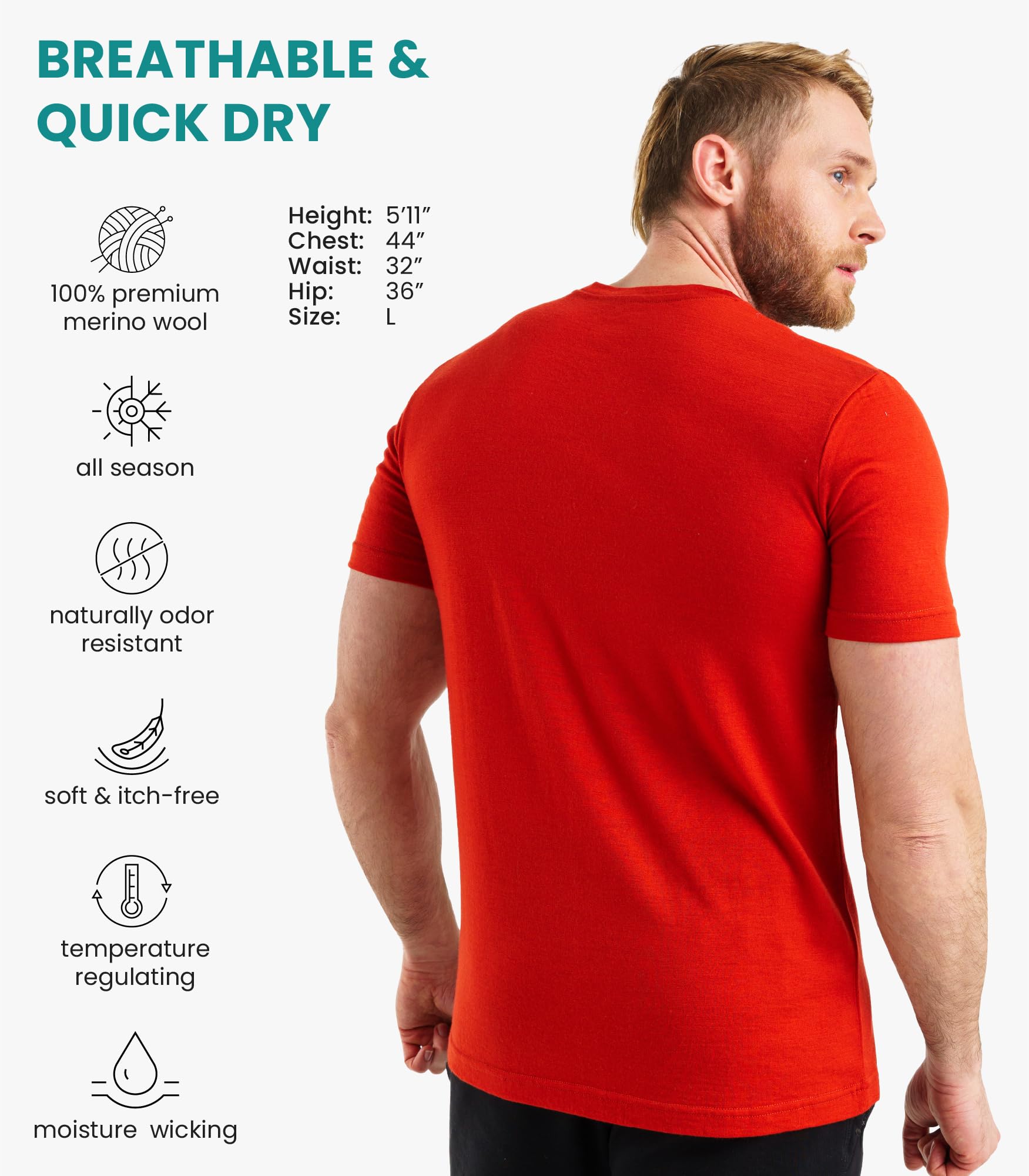 Merino.tech Merino Wool T Shirt Mens - Merino Wool Base Layer Men Undershirt Lightweight + Hiking Socks