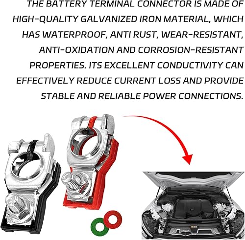 Miniatura 5 de Conectores de terminal de batería para Nissan, positivo y negativo, 1 par de adaptadores de terminal de batería con 2 arandelas, terminales de cable