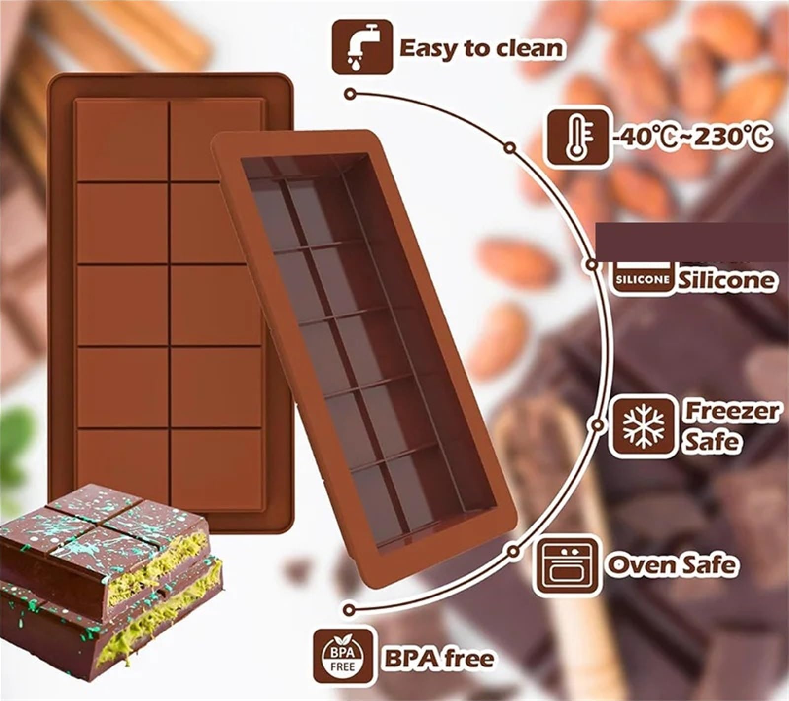 4 stampi for barrette di cioccolato in silicone, for cera fusa, rettangolari facili da staccare, for proteine ​​ed energia Per La Produzione Del Cioccolato