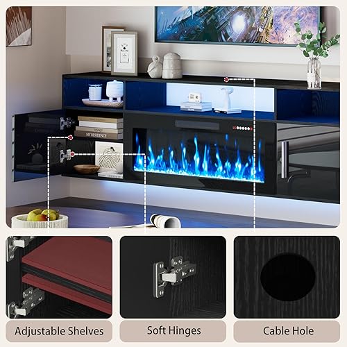 Miniatura 3 de Soporte flotante para TV con chimenea, soporte de TV flotante de 70 pulgadas montado en la pared con chimenea de 36 pulgadas, centro de