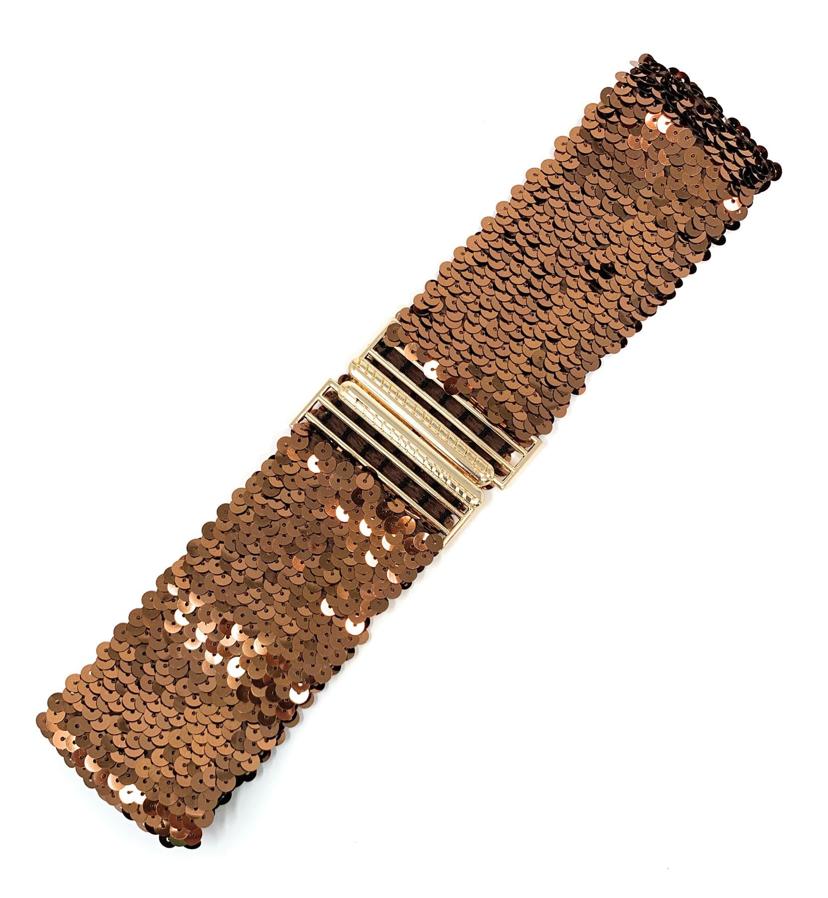 Cadoline Women's Brown Coffee Sparkly Belts For With Elastic Stretch And Gold Buckle Waist Band Corset